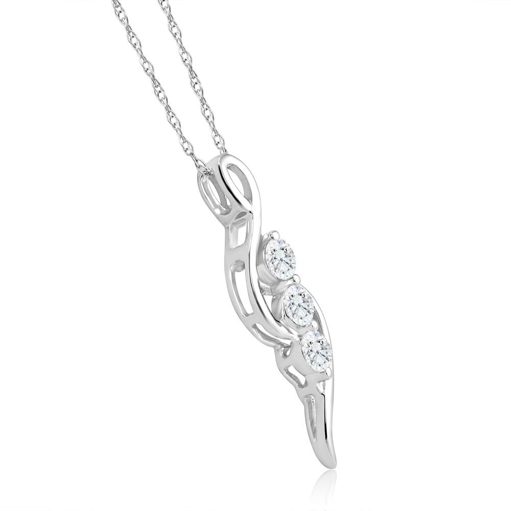 1/3Ct TW Round-Cut Three Stone Diamond Pendant 10k White Gold Women's Necklace