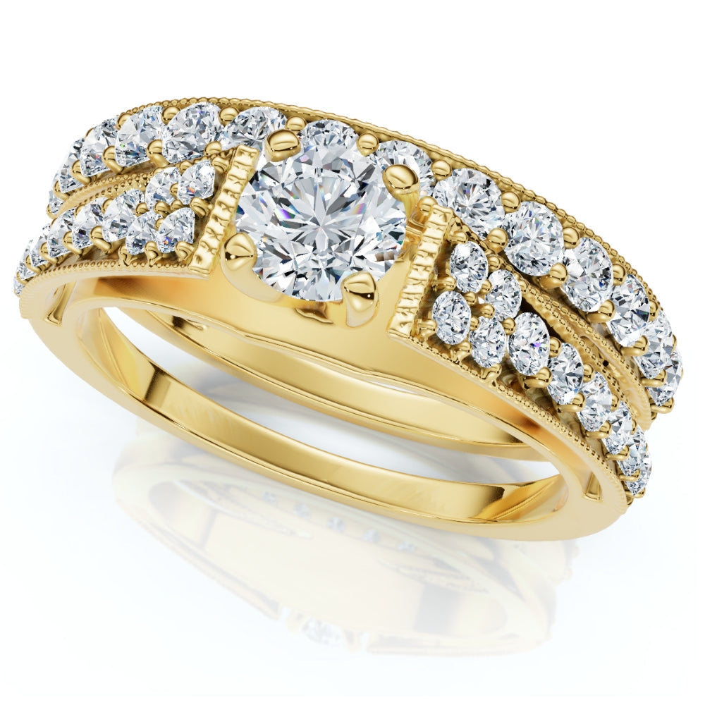 1ct TW Vintage Engagement Wedding Ring Set Lab Grown 14k Gold