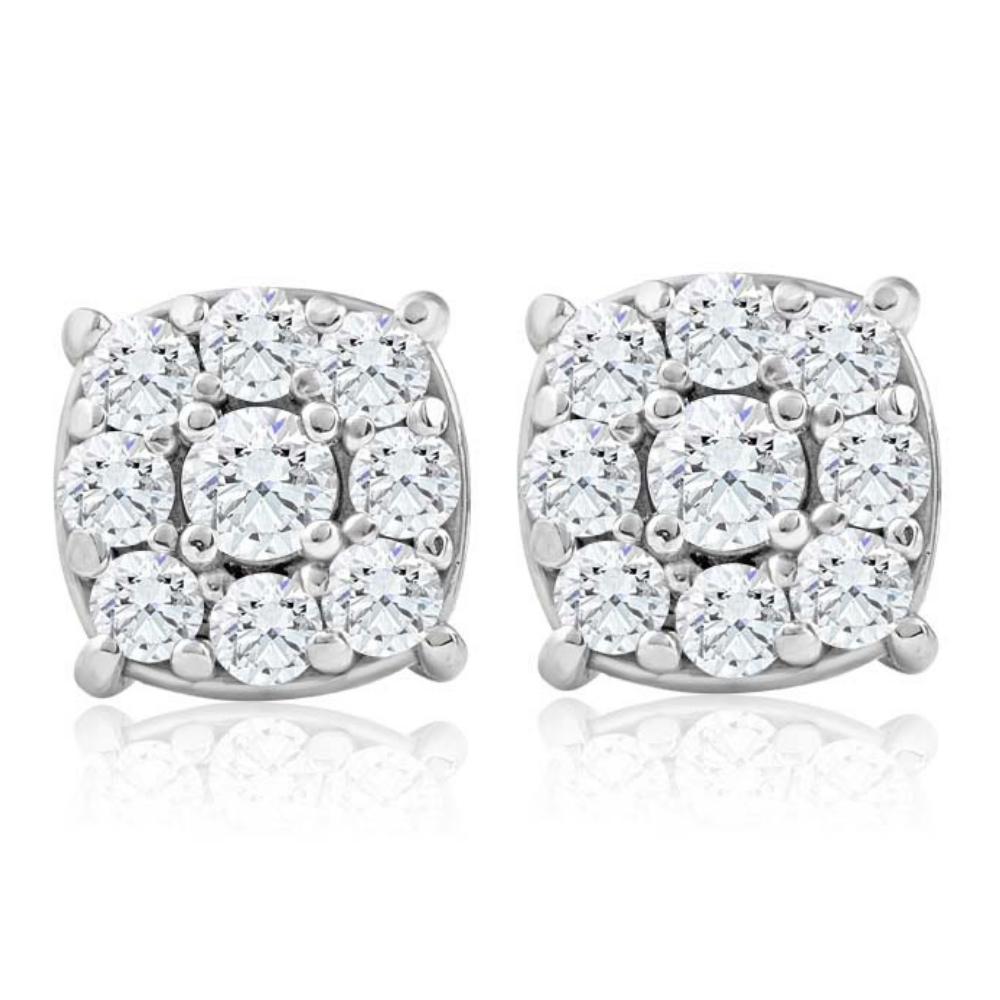 1 Ct TW Cushion Halo Studs 10k White Gold Women's Earrings