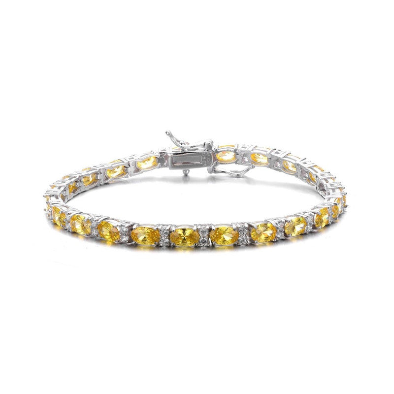 Sterling Silver Tennis Bracelet with Colored and Clear Oval Cubic Zirconia in Alternation