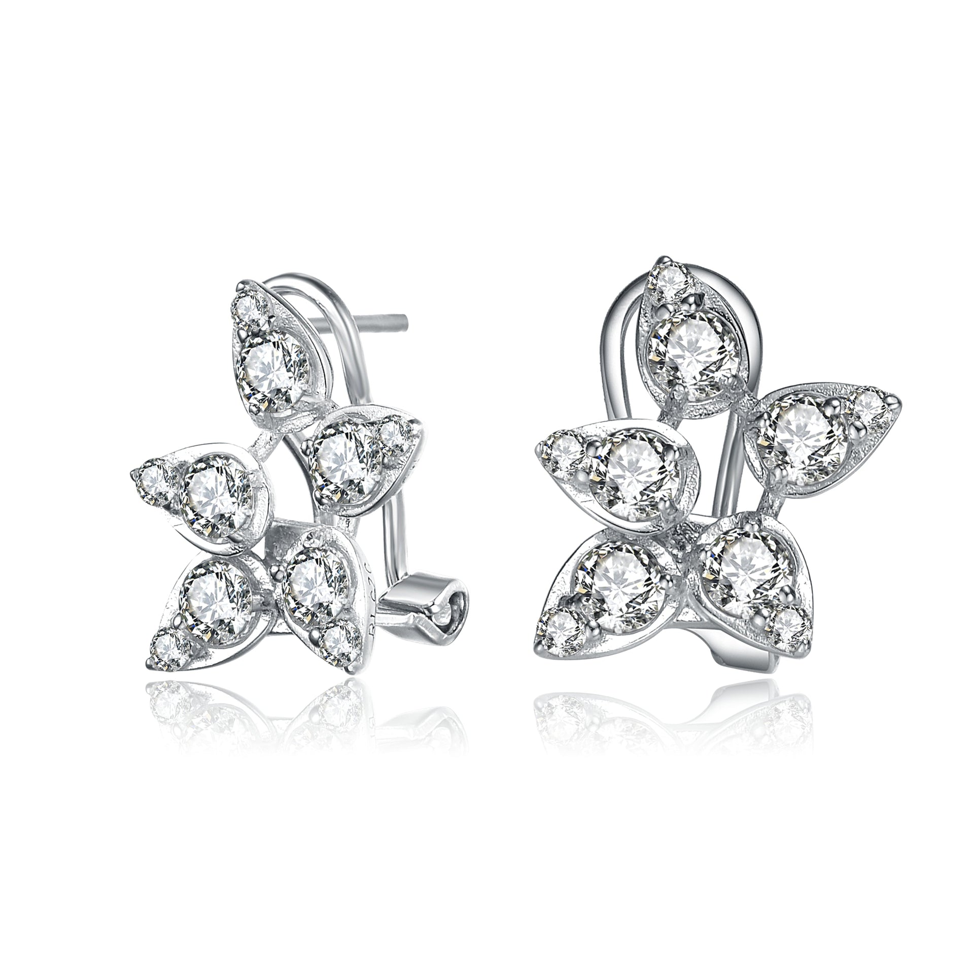 Sterling Silver Cubic Zirconia Leaf Stud Earrings