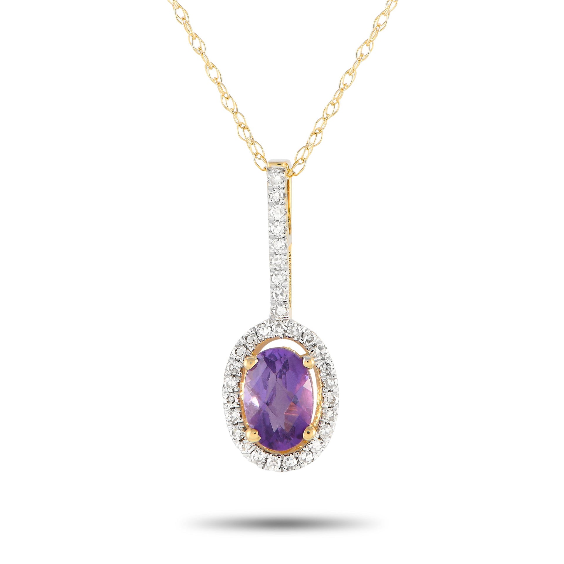 LB Exclusive 14K Yellow Gold 0.09ct Diamond and Amethyst Pendant Necklace PD4-16077YAM