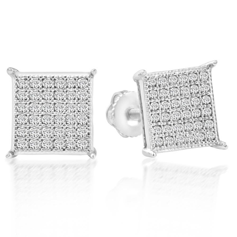 1/3Ct Pave Round Cut Natural Diamond Studs Screw Back White Gold Womens Earrings