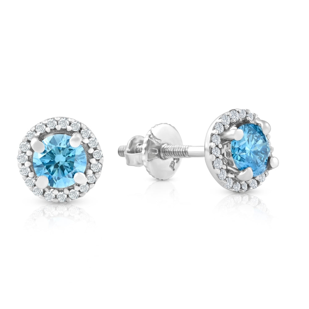 5/8 Ct Halo Blue Lab Grown Diamond Studs 10K White Gold Earrings