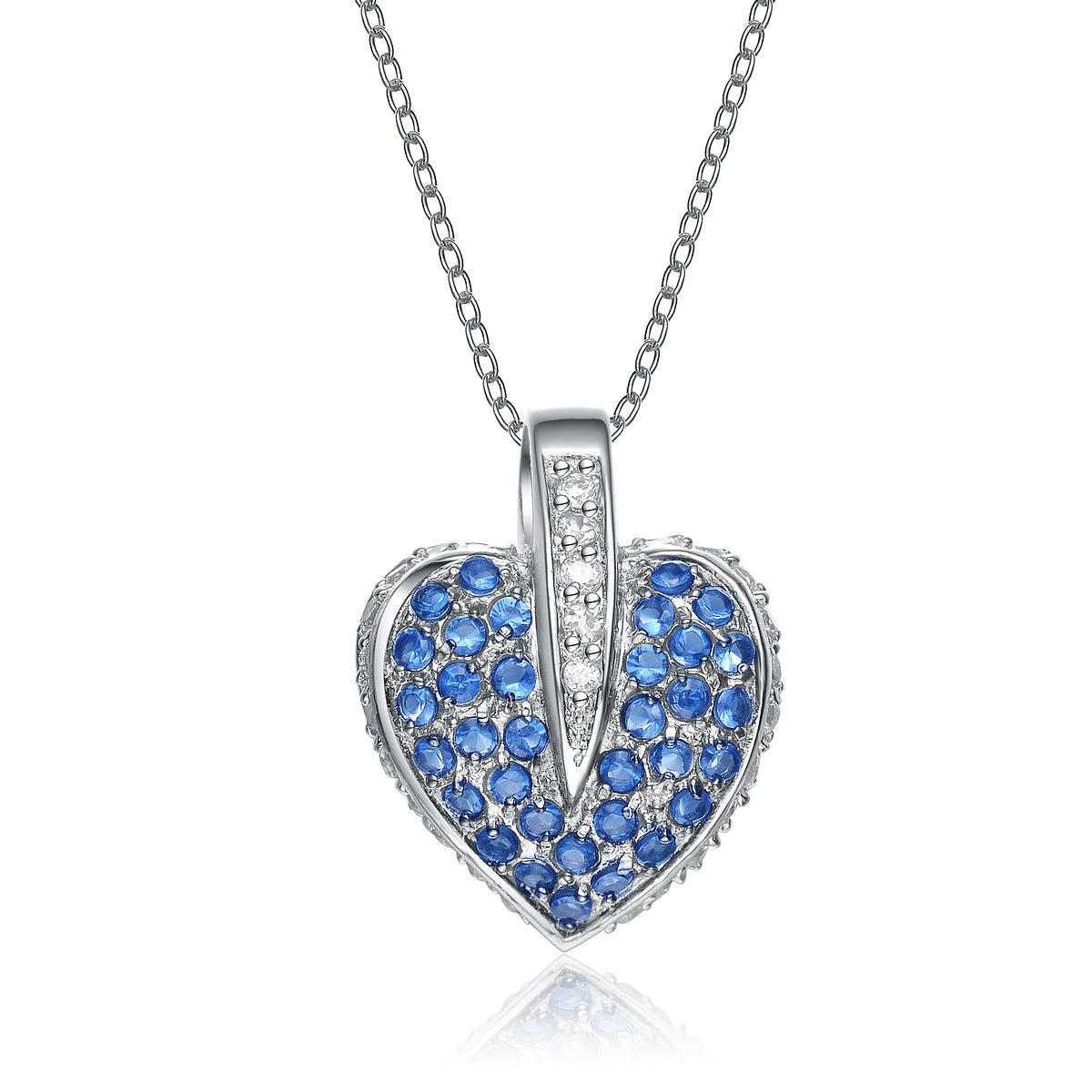 Gv Sterling Silver Blue Cubic Zirconia Encrusted Heart Necklace