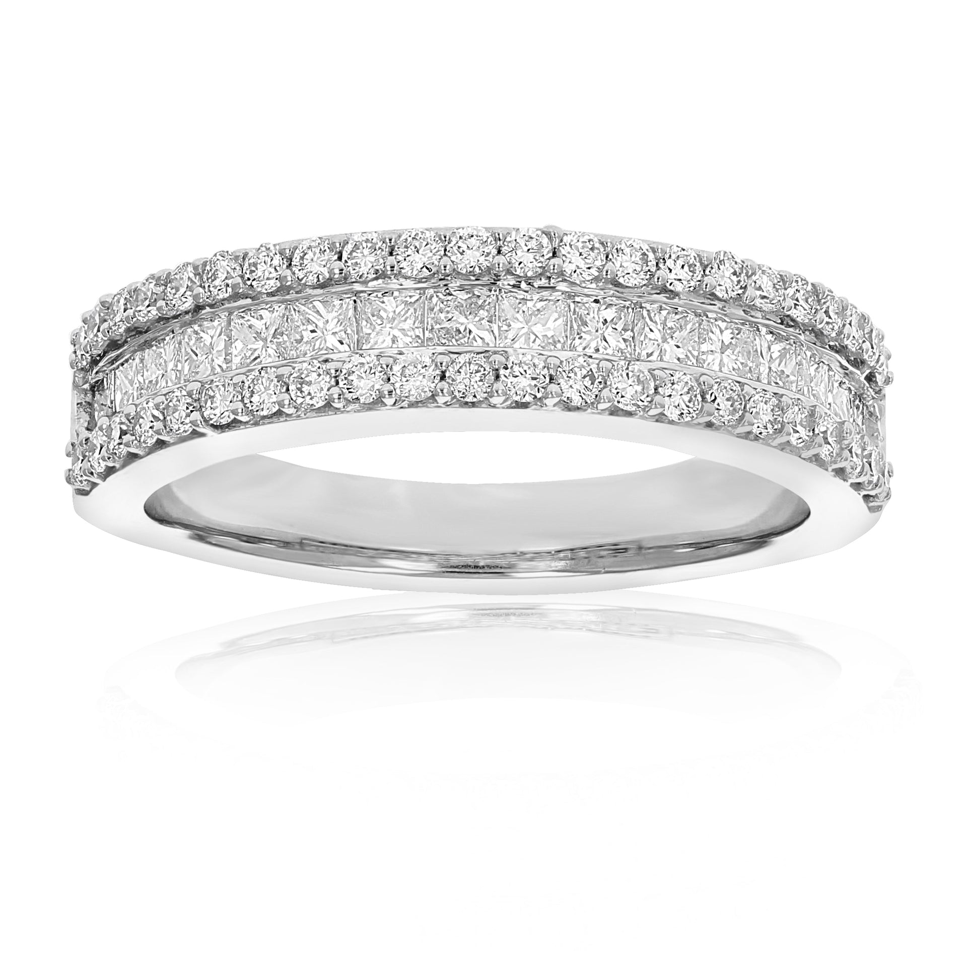 1 Cttw Princess And Round Diamond Wedding Band In 14K Gold Multi Row Bridal