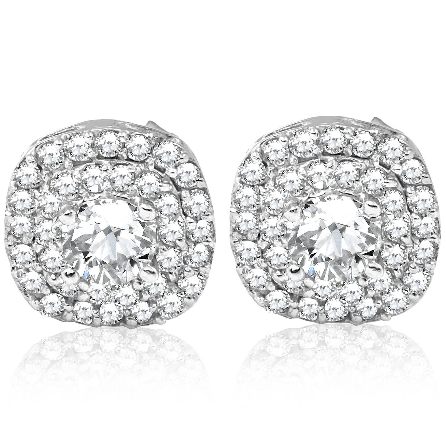 3/4ct Pave Double Halo Diamond Studs 10K White Gold