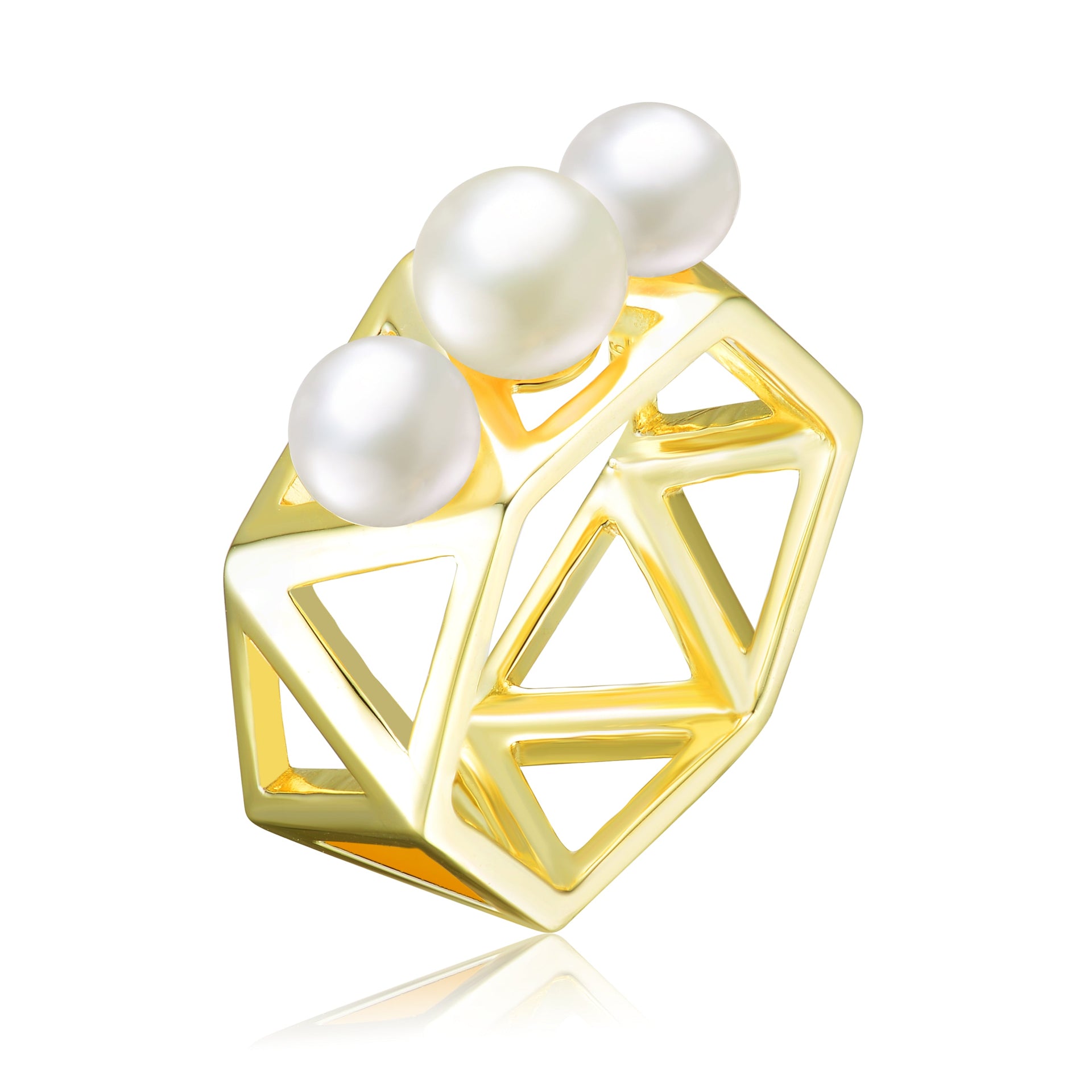 Sterling Silver Gold Plated Freshwater Pearls Geometric Ring