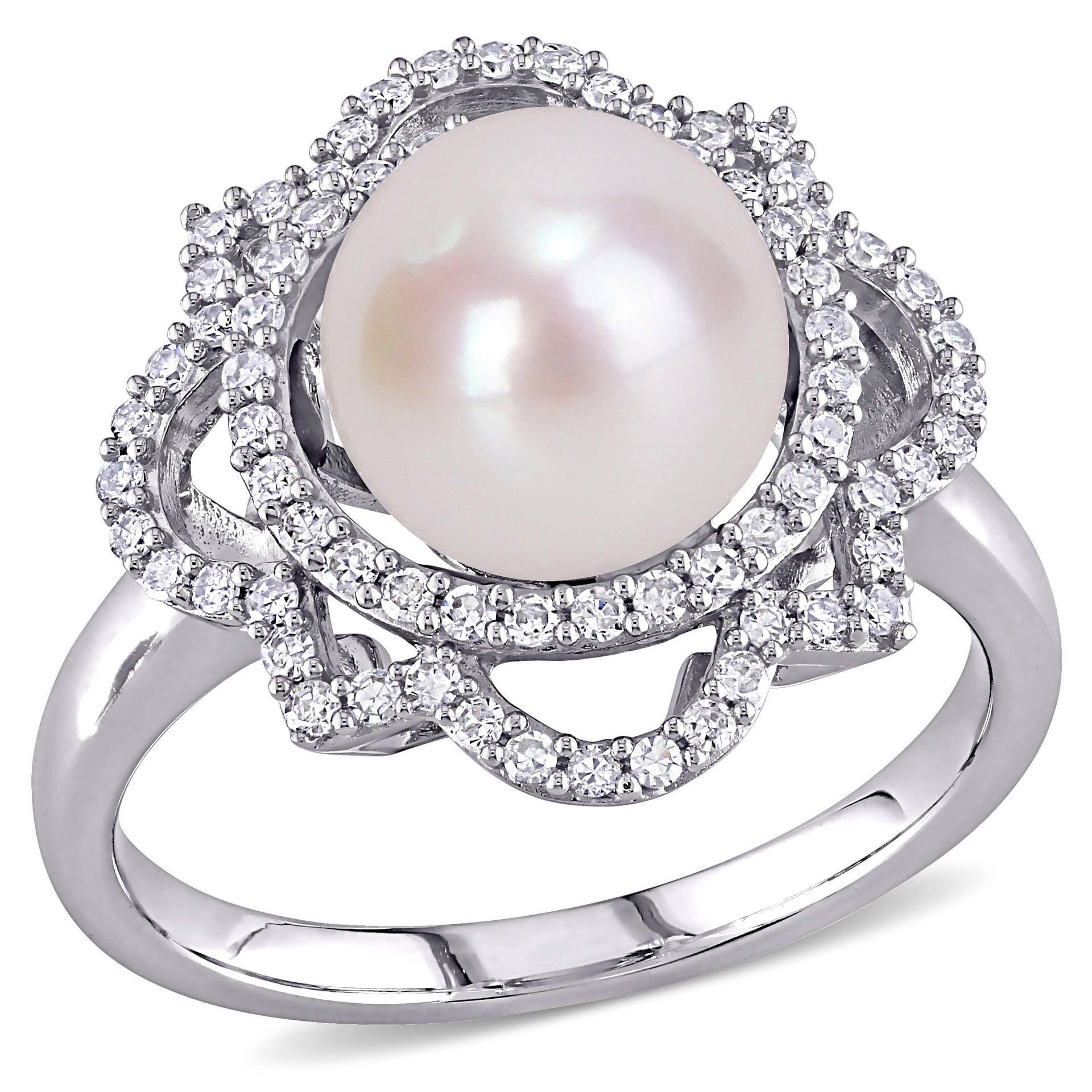 Mimi & Max 9mm Cultured Freshwater Pearl 3/8ct TW Diamond Vintage Ring 14k White Gold