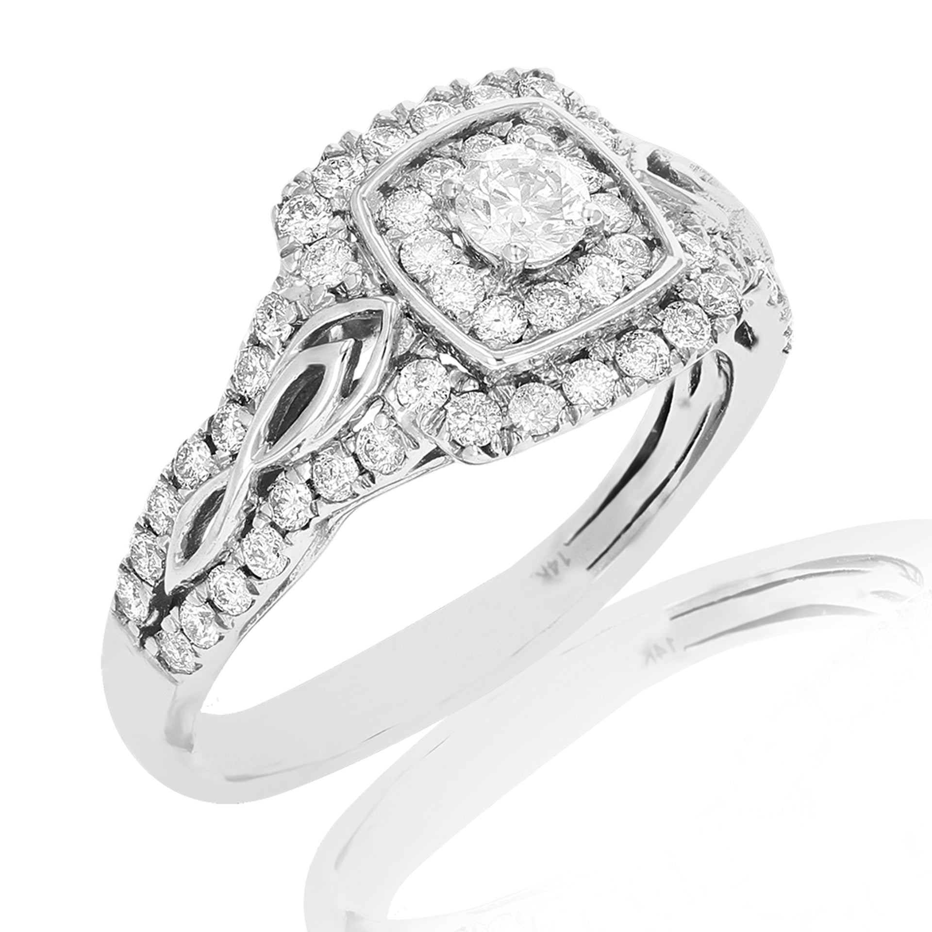 3/4 cttw Diamond Engagement Ring 14K White Gold Halo Composite Prong Set