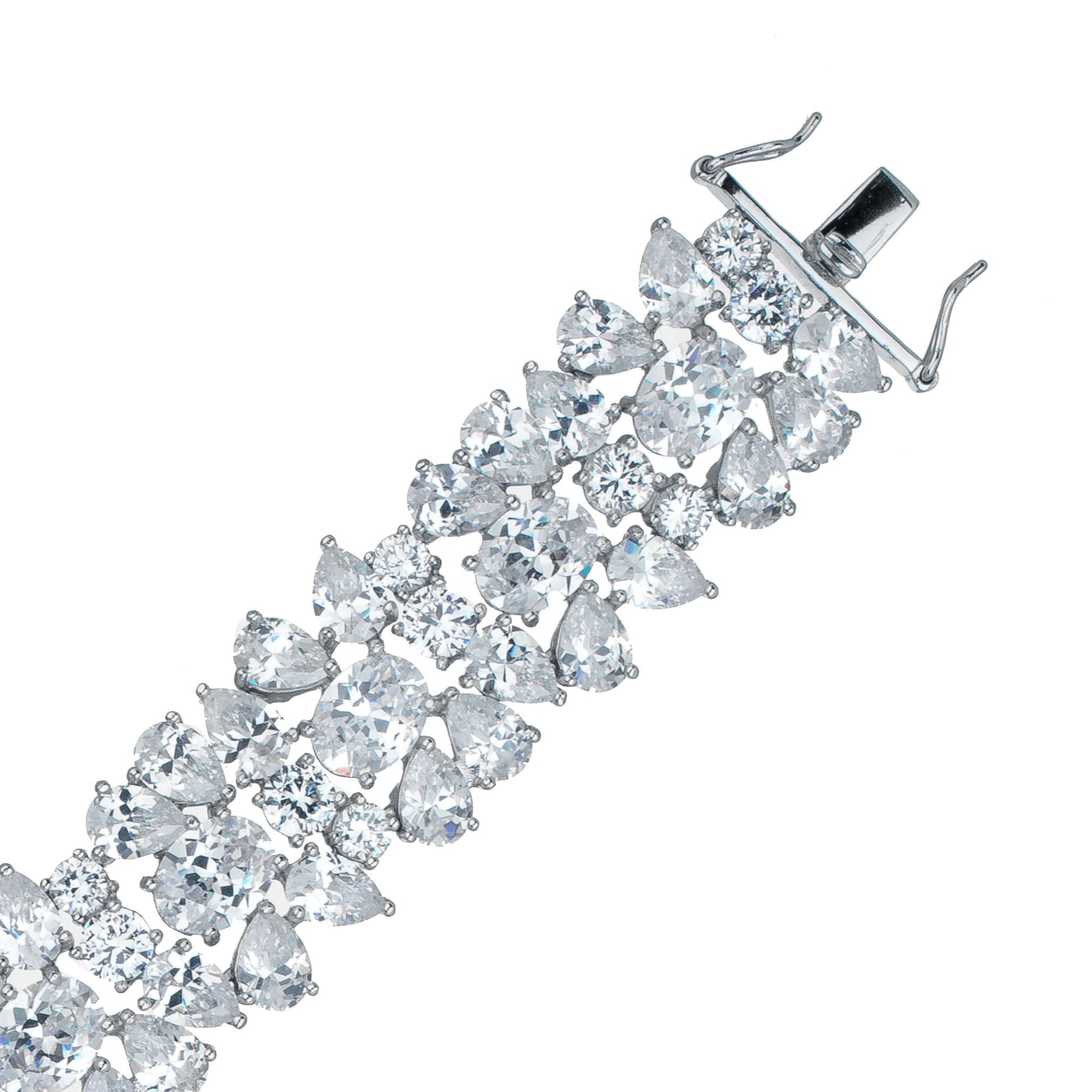 Sterling Silver Cubic Zirconia Wide Floral Bracelet