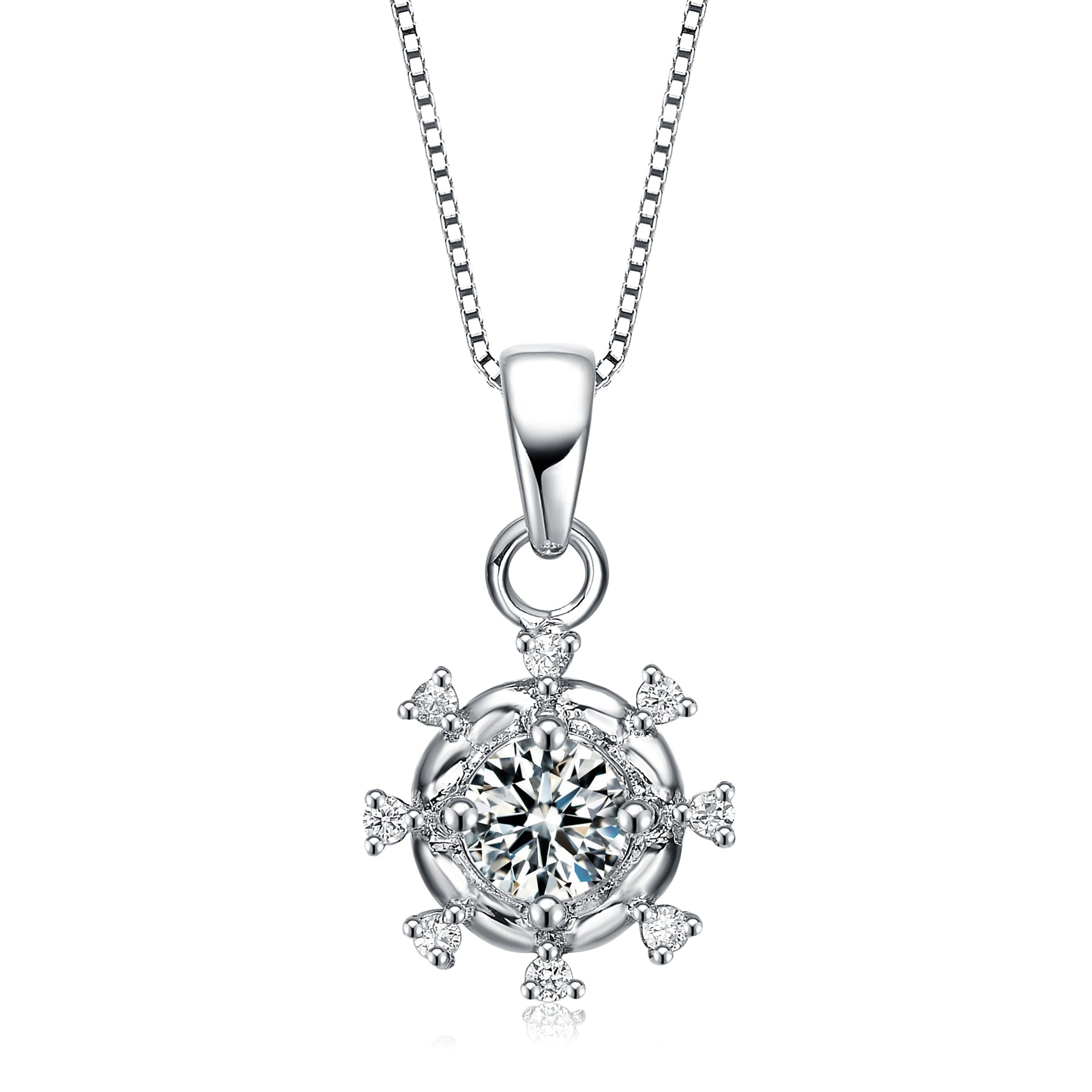 Cz Sterling Silver Round Pendant Surrounded With Hearts