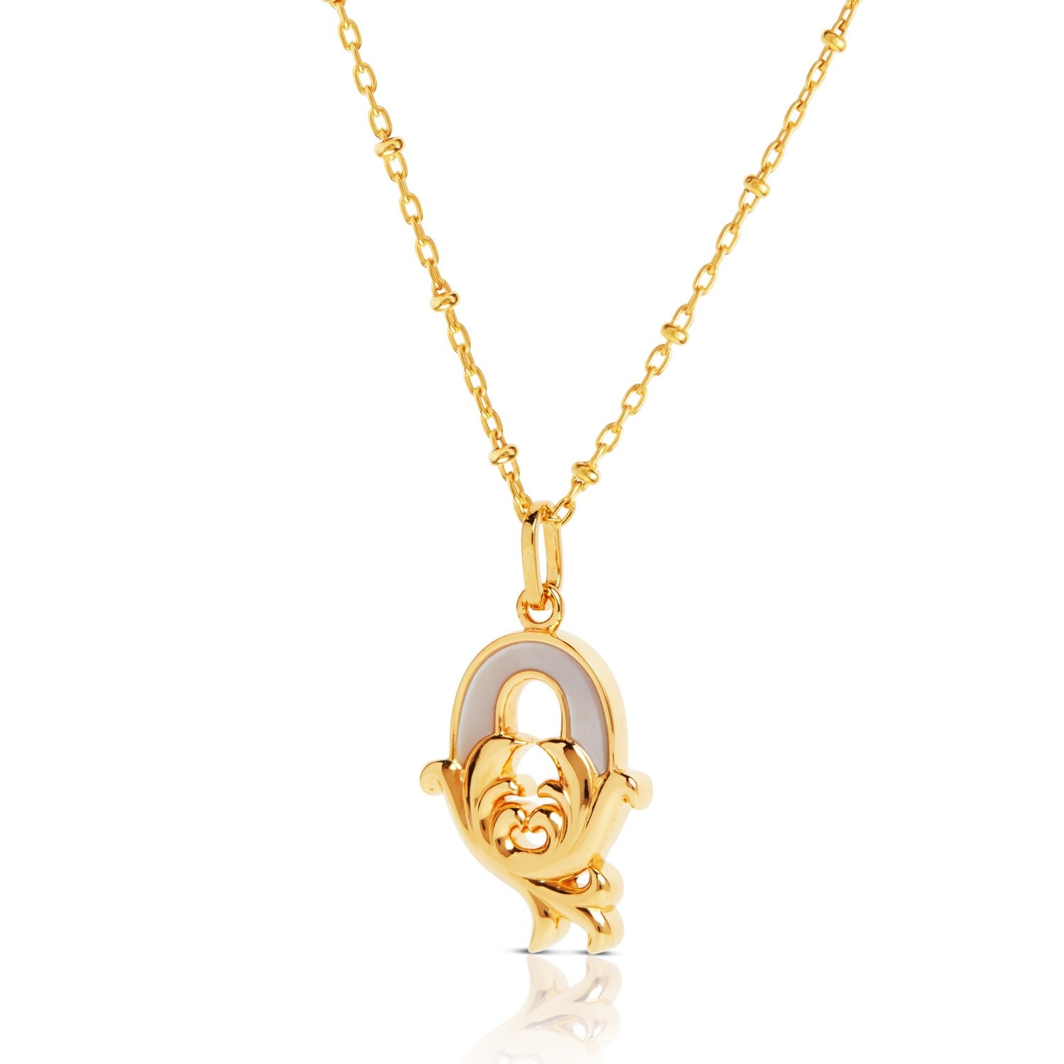 Gold Plated Q Initial Necklace With Mother Of Pearl