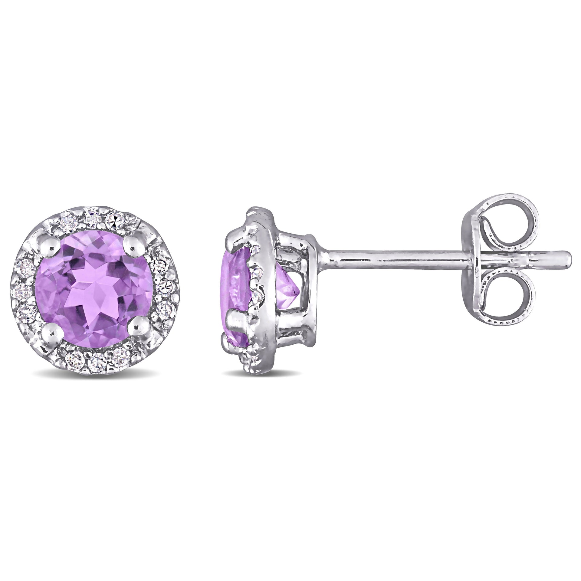 4/5ct TW Amethyst and Diamond Accents Halo Stud Earrings in Sterling Silver