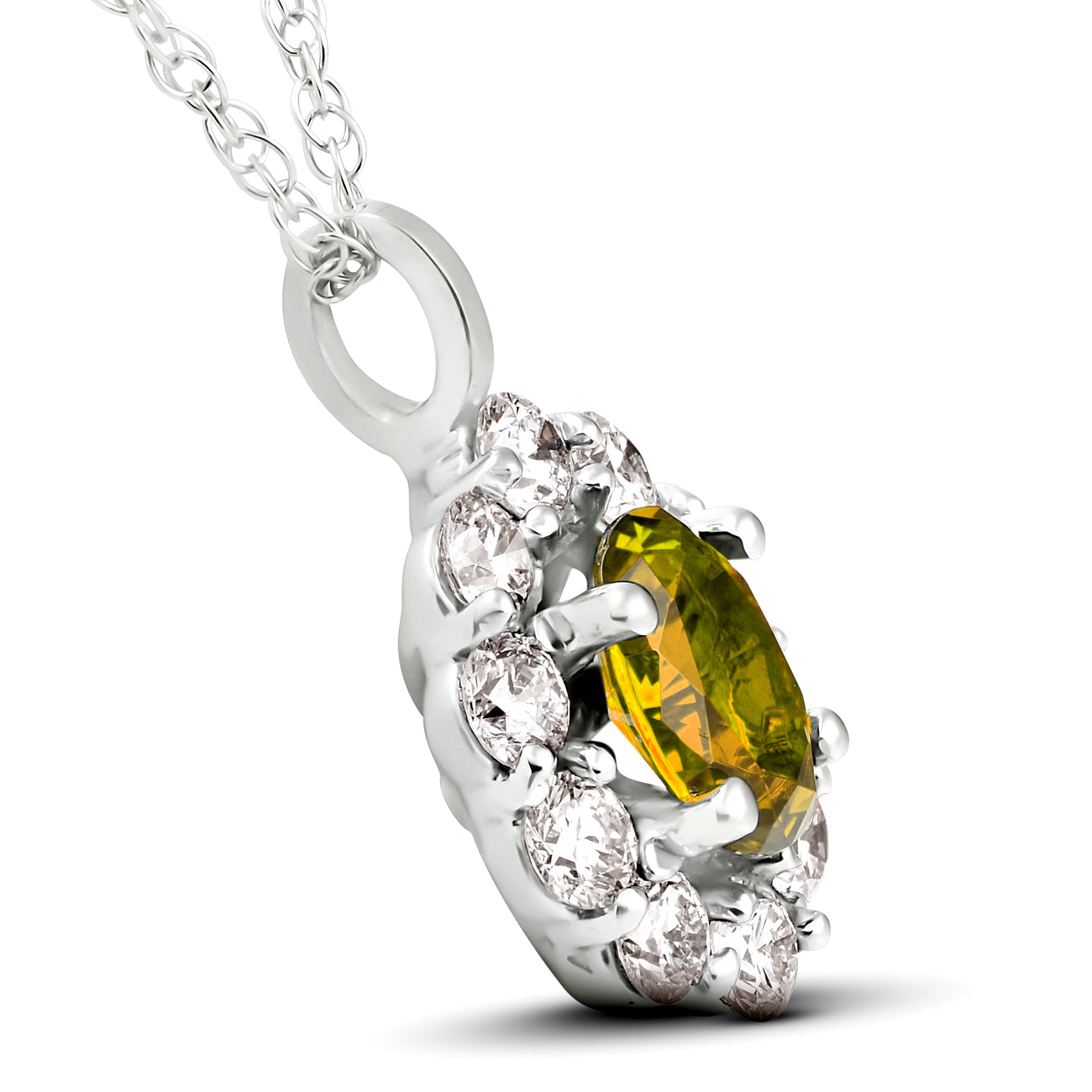 1 3/4ct Oval Citrine & Genuine Diamond Halo Pendant 14K White Gold