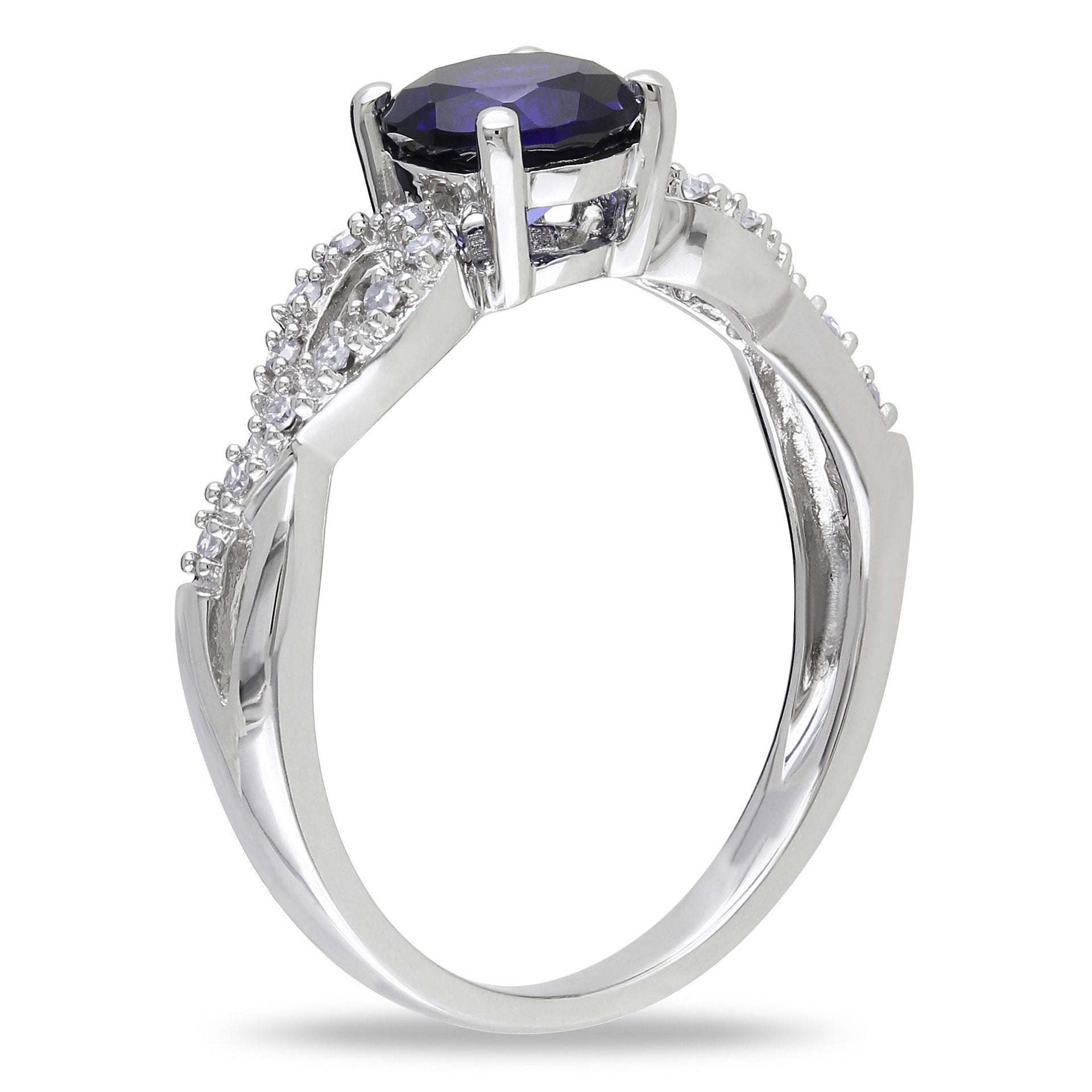 1/10 CT TW Diamond and Created Blue Sapphire Engagement Ring in 10K White Gold
