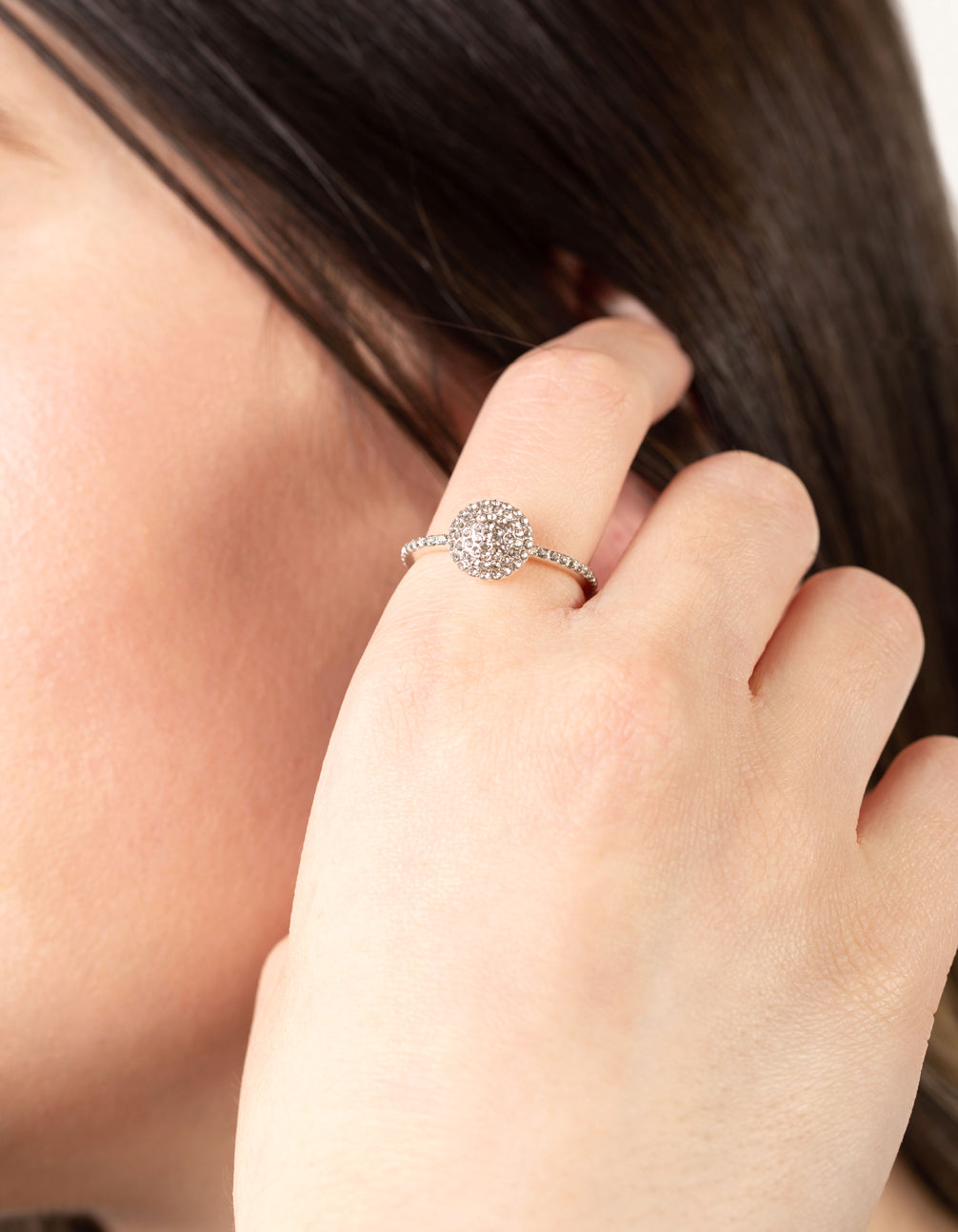 Silver Diamante Round Ring