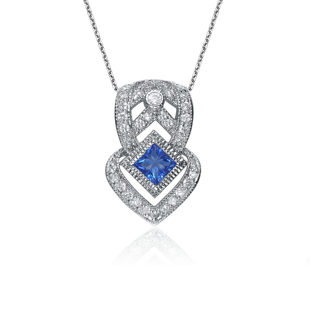 Sterling Silver Sapphire Cubic Zirconia Pave Pendant Necklace