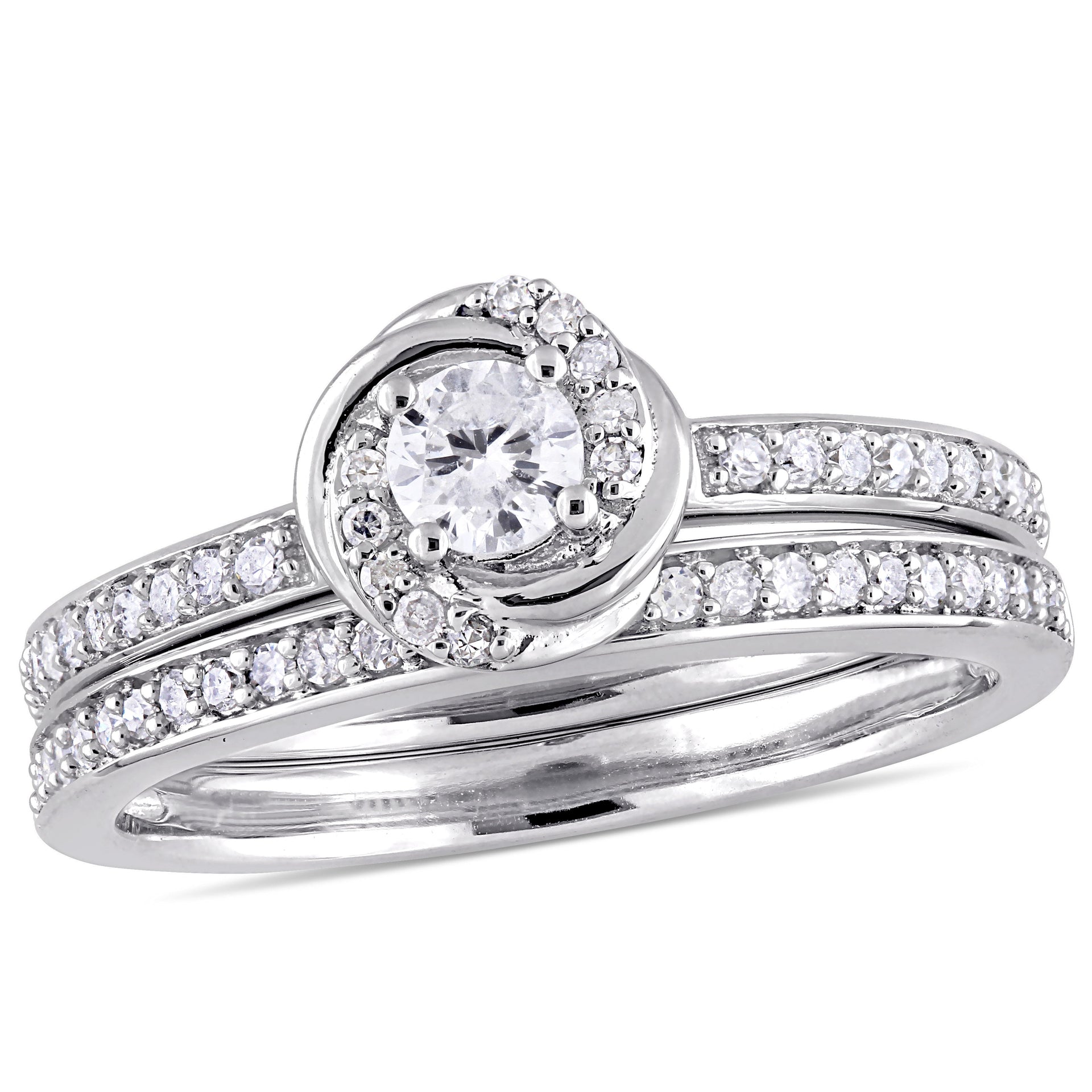 Mimi & Max 1/2ct TW Diamond Swirl Bridal Set Ring 10k White Gold