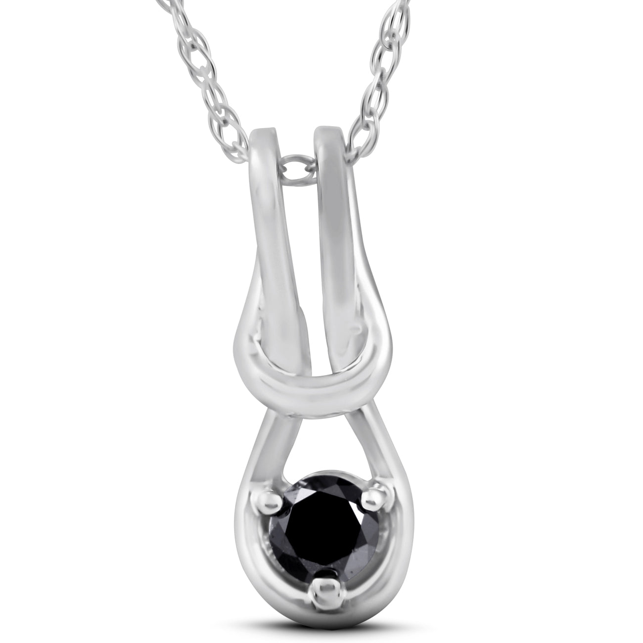 Black Diamond Knot Petite Solitaire Pendant 10K White Gold 1/2'