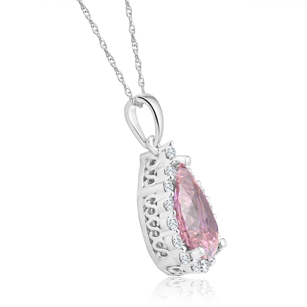 3 1/2Ct Pink Topaz & Diamond Halo Pendant 10k White Gold Womens Necklace 1' Tall