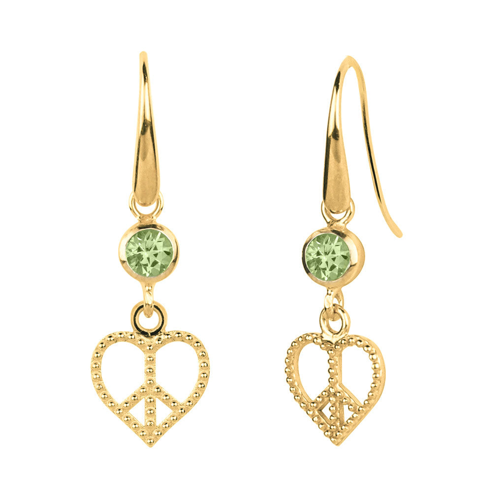 Peace Heart Gold Vermeil Drop Earrings - Peridot
