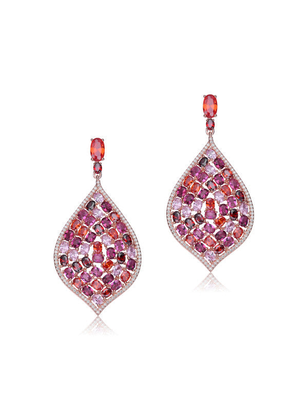 Sterling Silver 18k Rose Gold Plated with Ruby Red Cubic Zirconia Drop Earrings