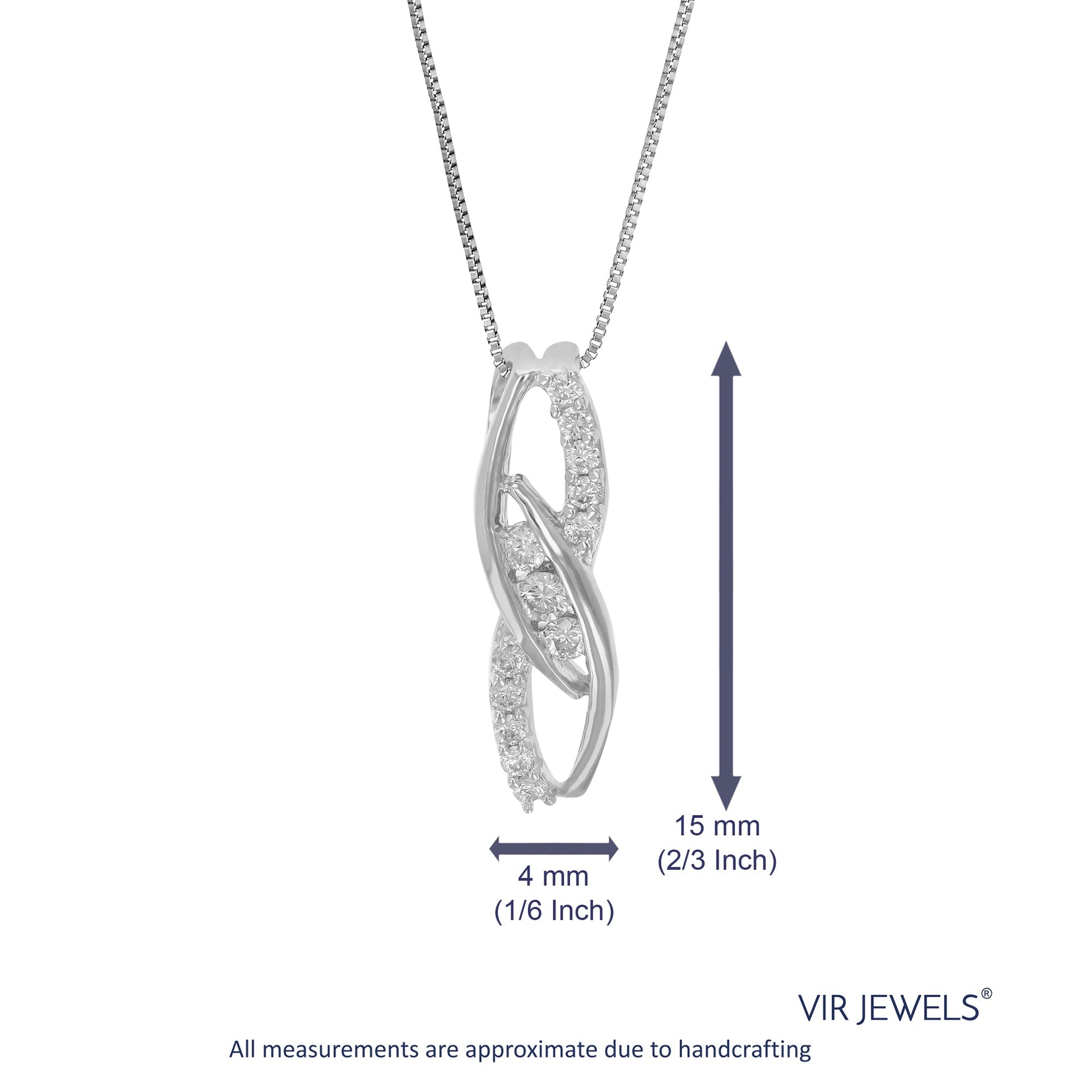 1/8 cttw Lab Grown Diamond 3 Stone Bypass Pendant Necklace .925 Sterling Silver 1/6 Inch With 18 Inch Chain