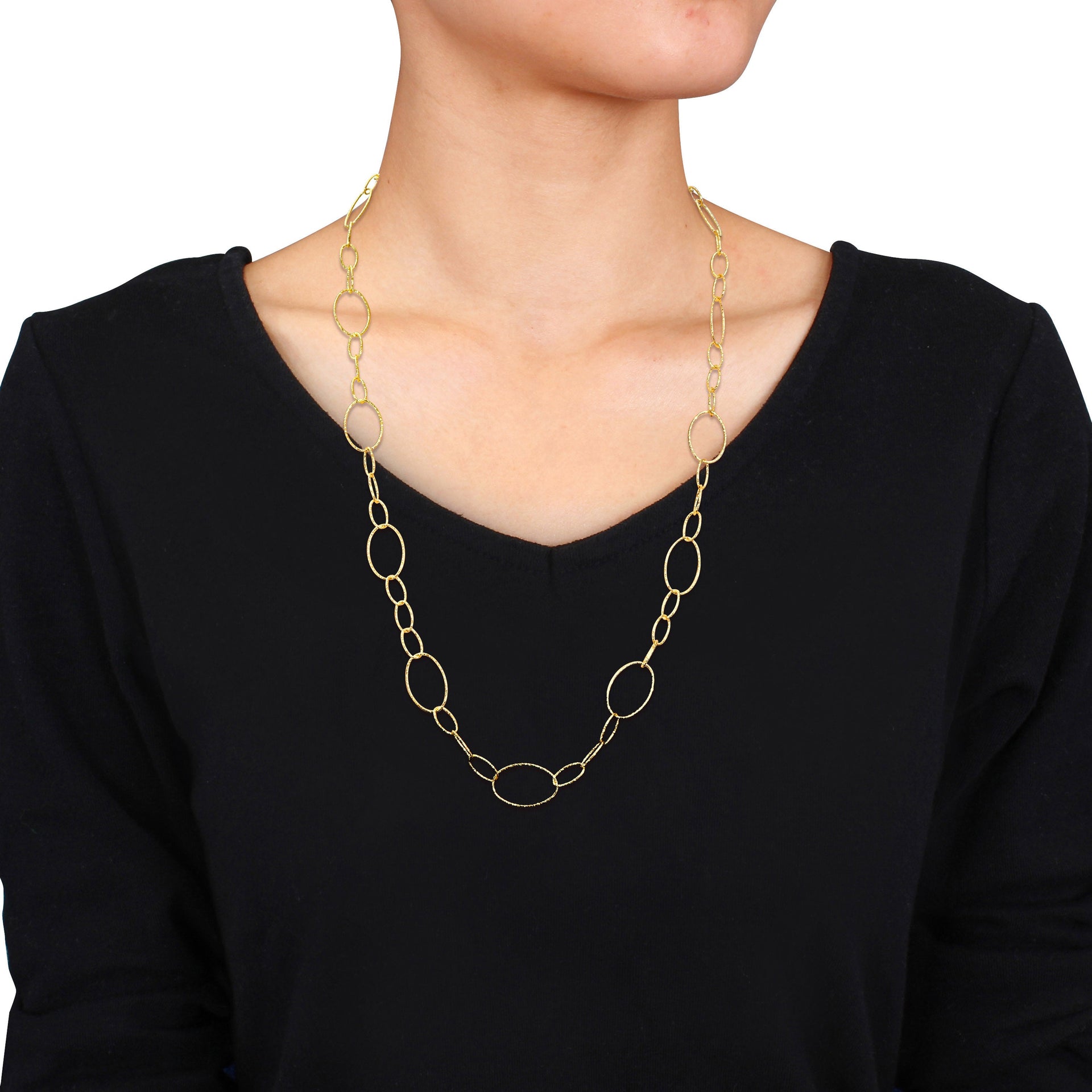Mimi & Max 13mm Fancy Oval Link Chain Necklace in Yellow Plated Sterling Silver - 24 in