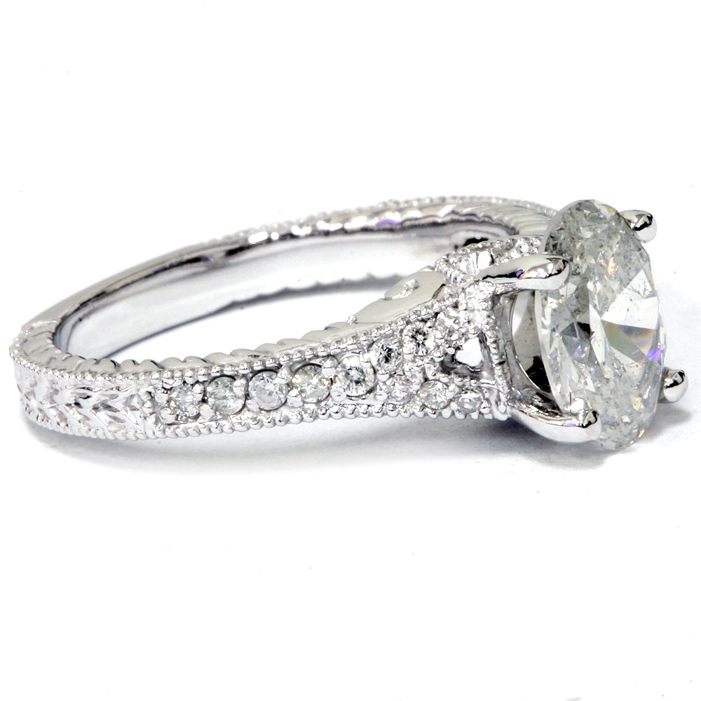 1 1/4ct oval Diamond Vintage Engagement Ring 14K White Gold