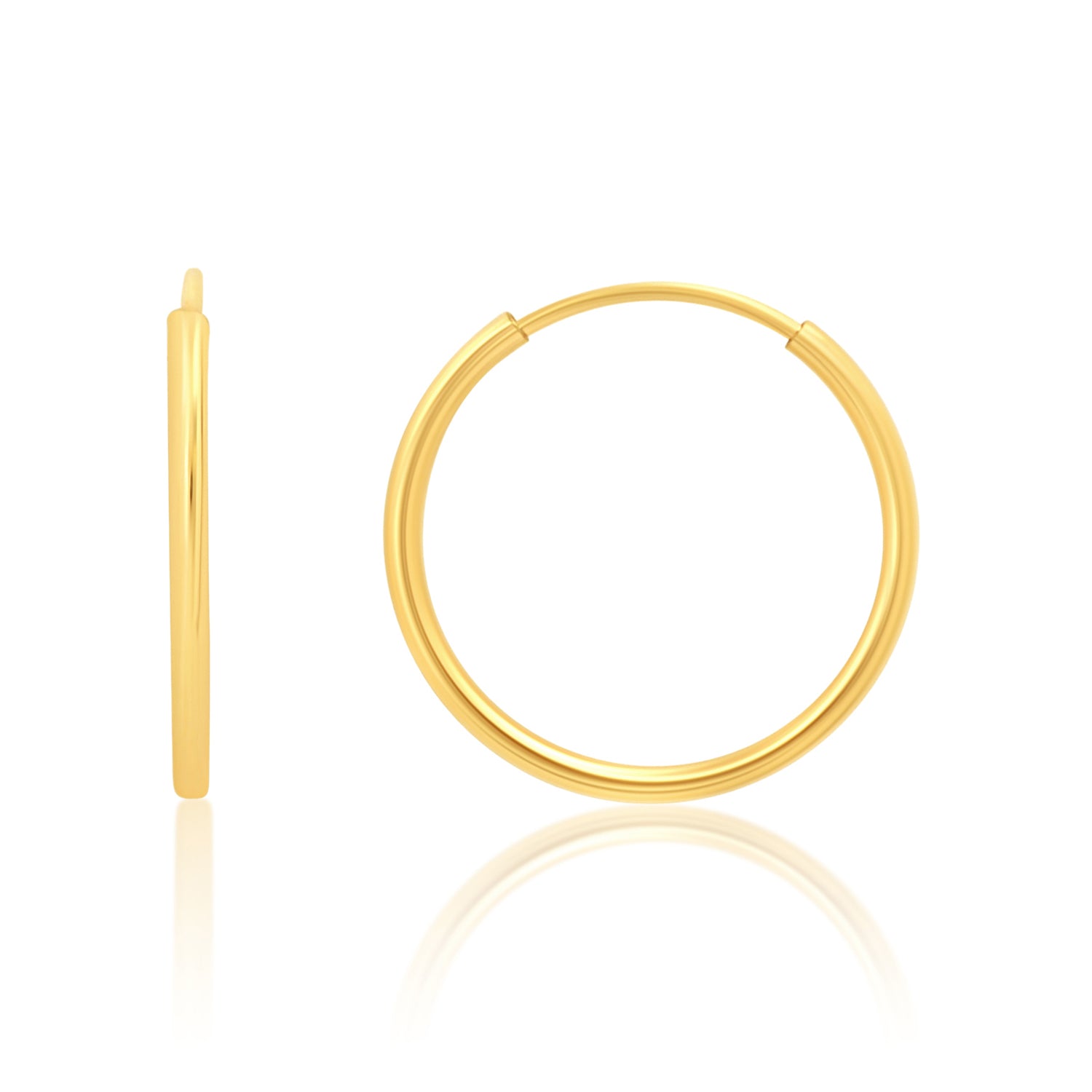 Solid 14k Gold Hoop Earrings 1mm Tube Flex Continuous in 10mm-14mm (0.4-1 Inch) Diameter Gold Hoop Earrings