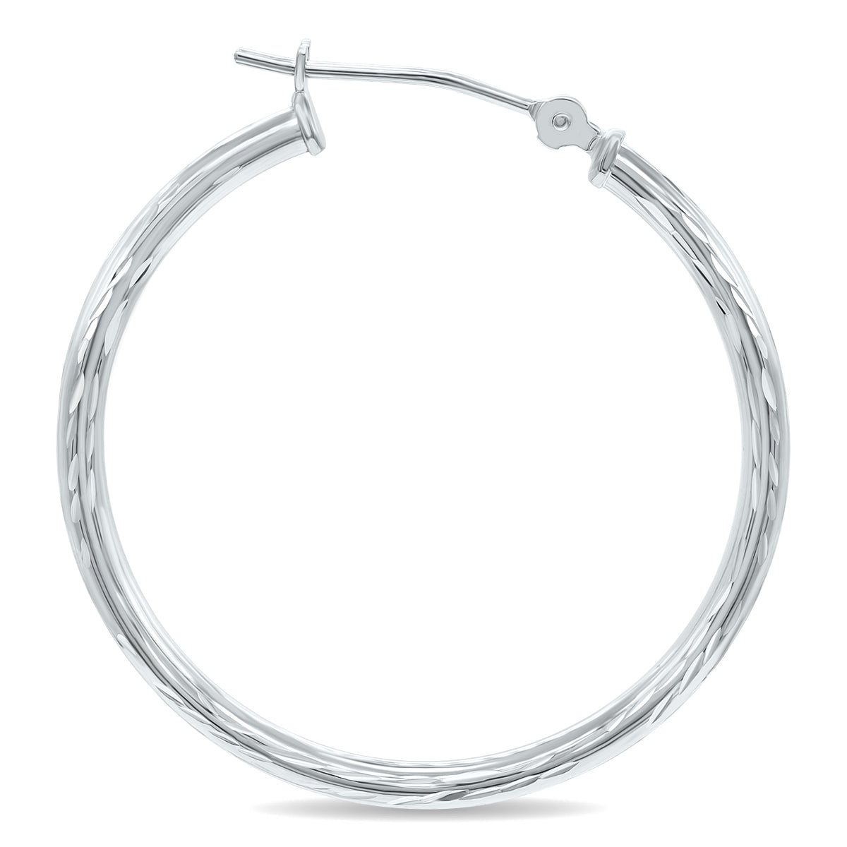 10K White Gold Shiny Diamond Cut Engraved Hoop Earrings 30mm