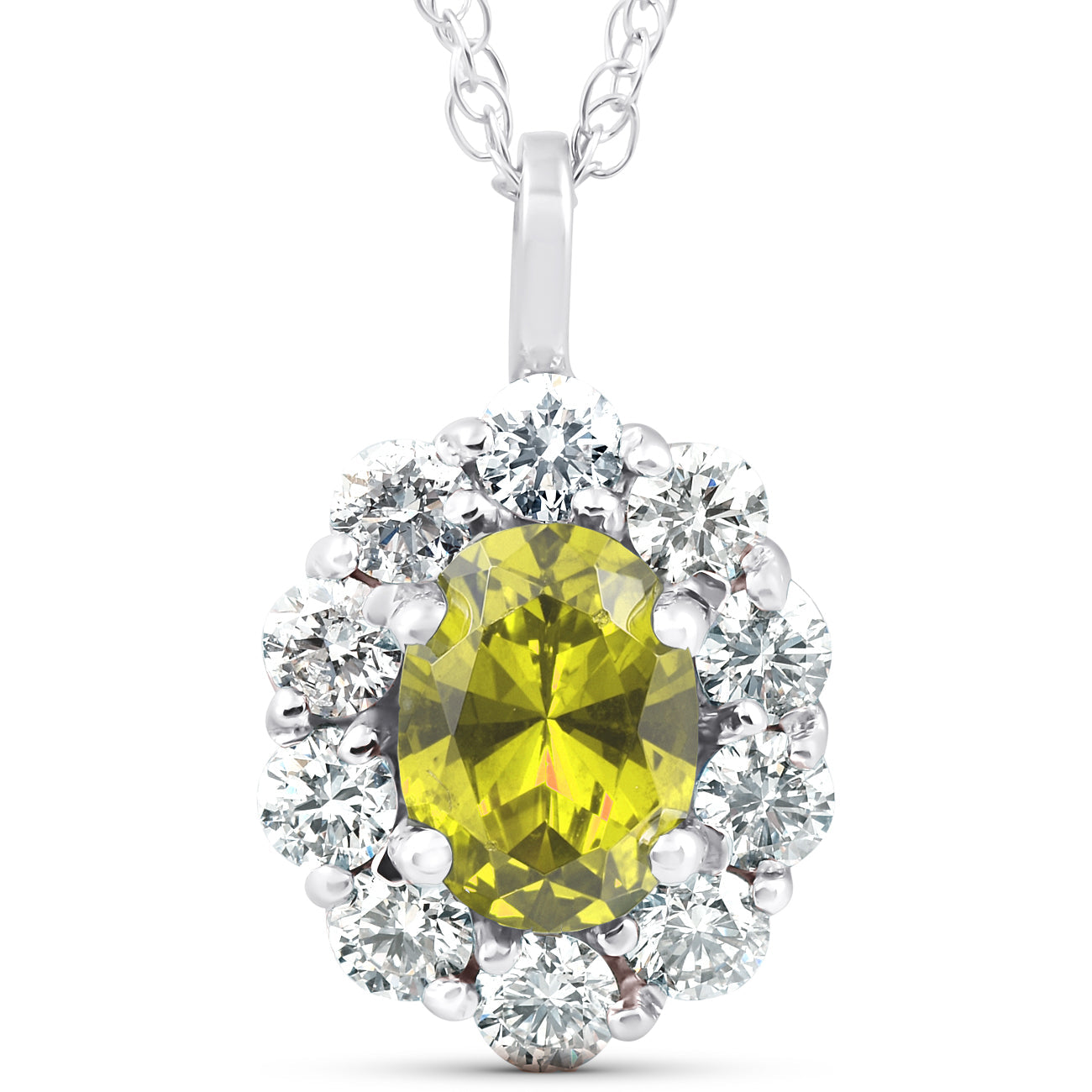 1 3/4ct Oval Citrine & Genuine Diamond Halo Pendant 14K White Gold