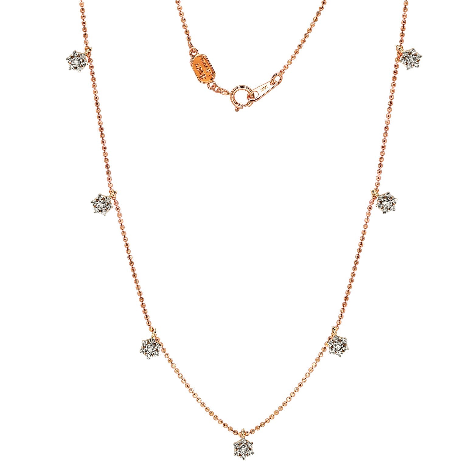 Suzy Levian 14K Rose Gold .30cttw Diamond Flower Station Necklace