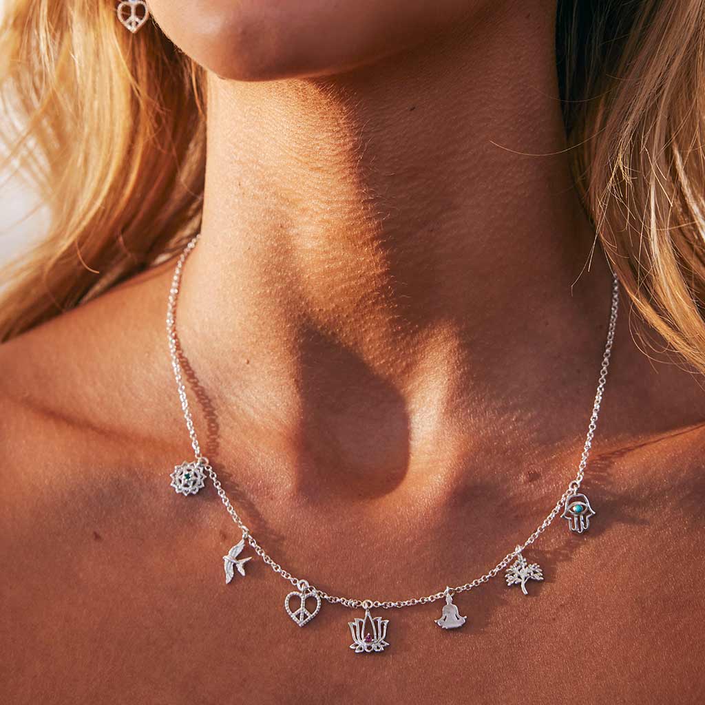 Peace, Love And Freedom Charm Silver Necklace