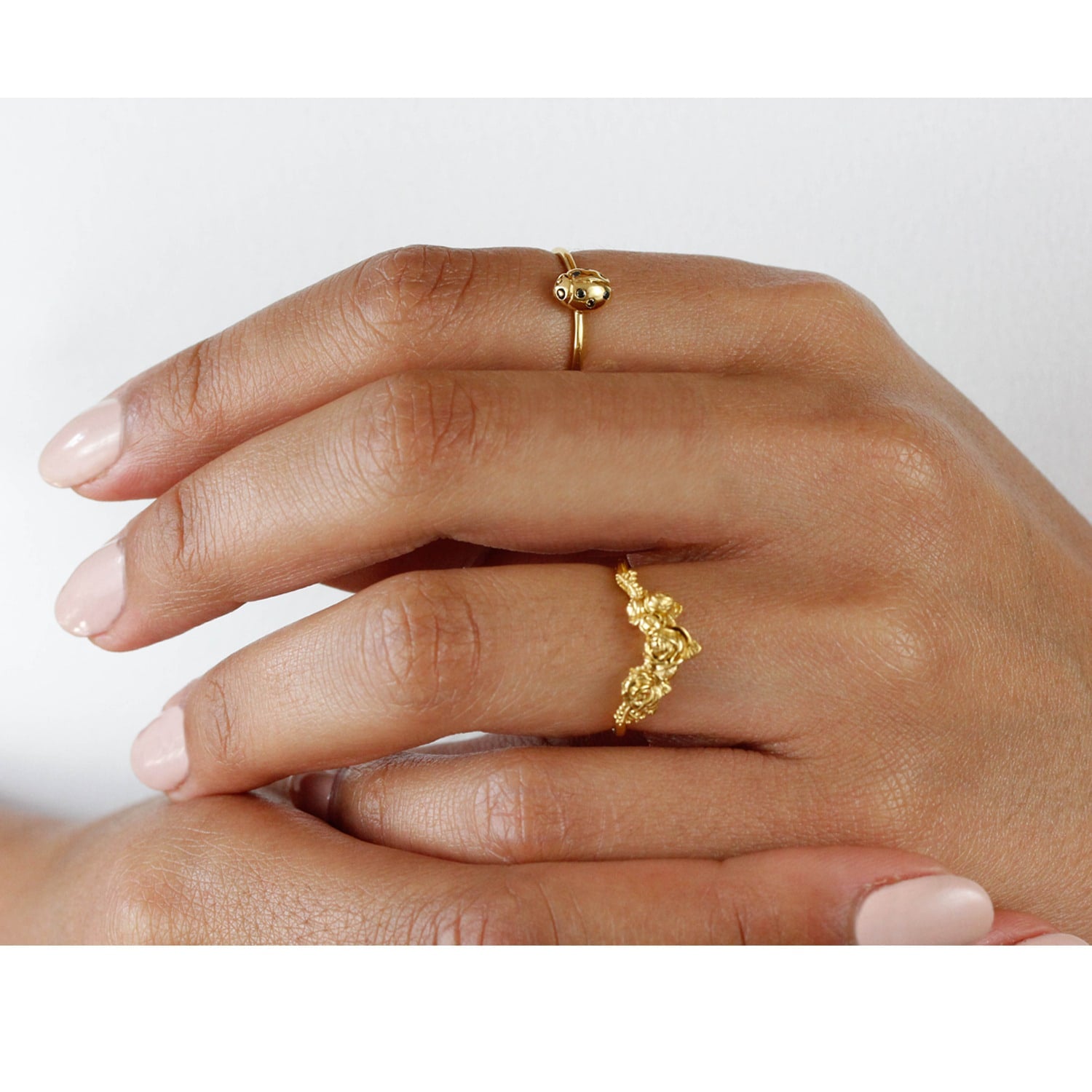 Ladybird Black Diamond Ring - Rose Gold - Wings Closed