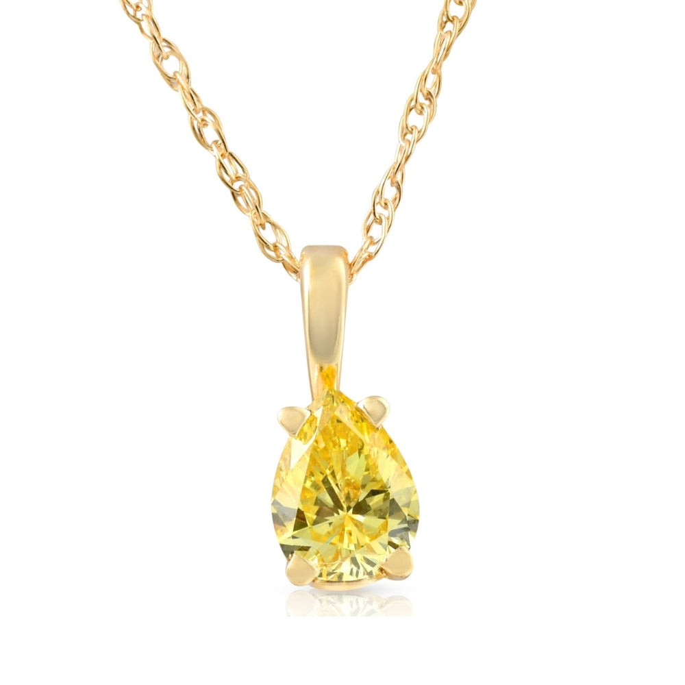 1/4 Ct Canary Yellow Pear Diamond Lab Grown Pendant 14k Yellow Gold Necklace