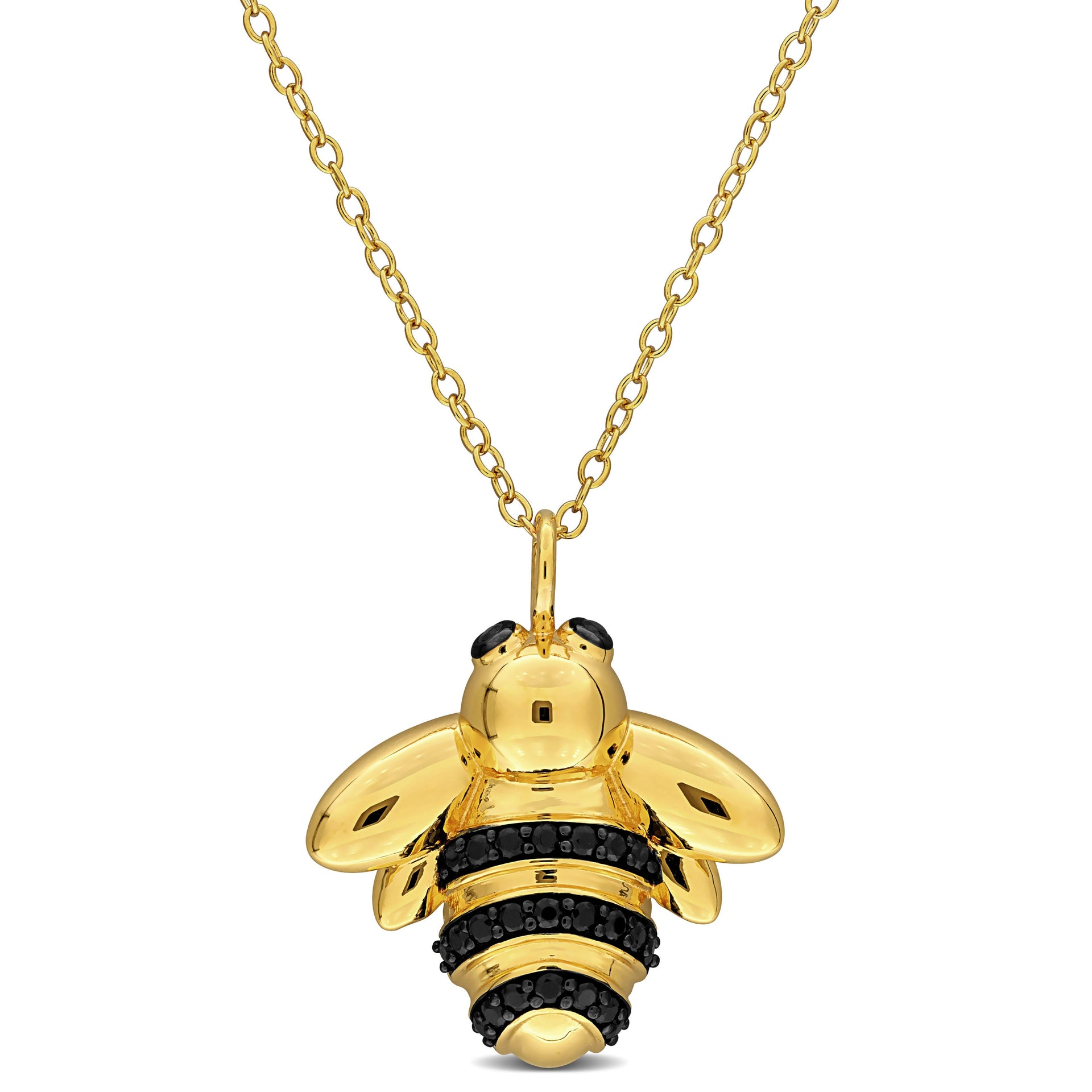 Mimi & Max 5/8 ct TGW Black Spinel Bee Necklace in Yellow Silver-17in