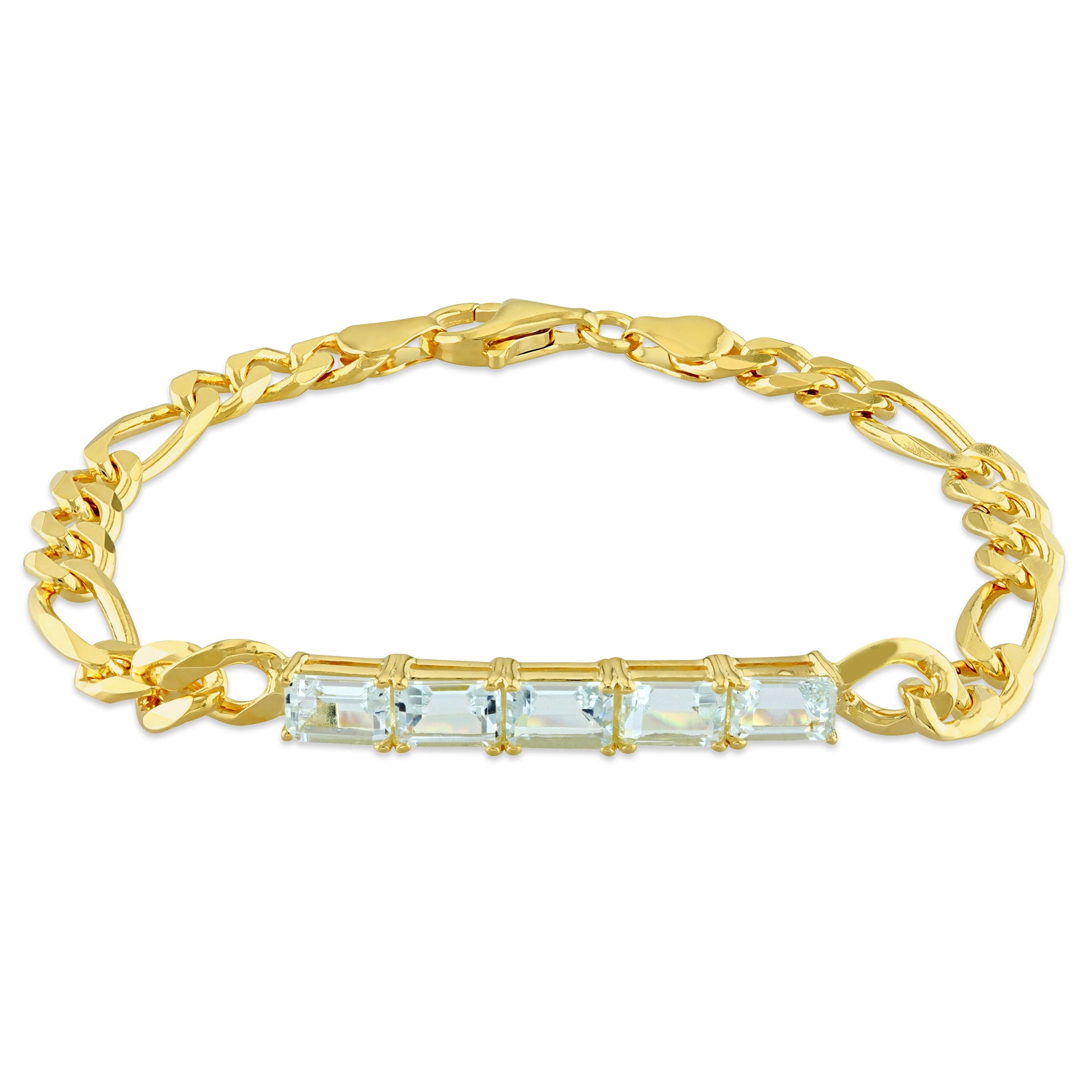 2 3/4 CT TGW Aquamarine Birthstone Link Bracelet in Yellow Plated Sterling Silver