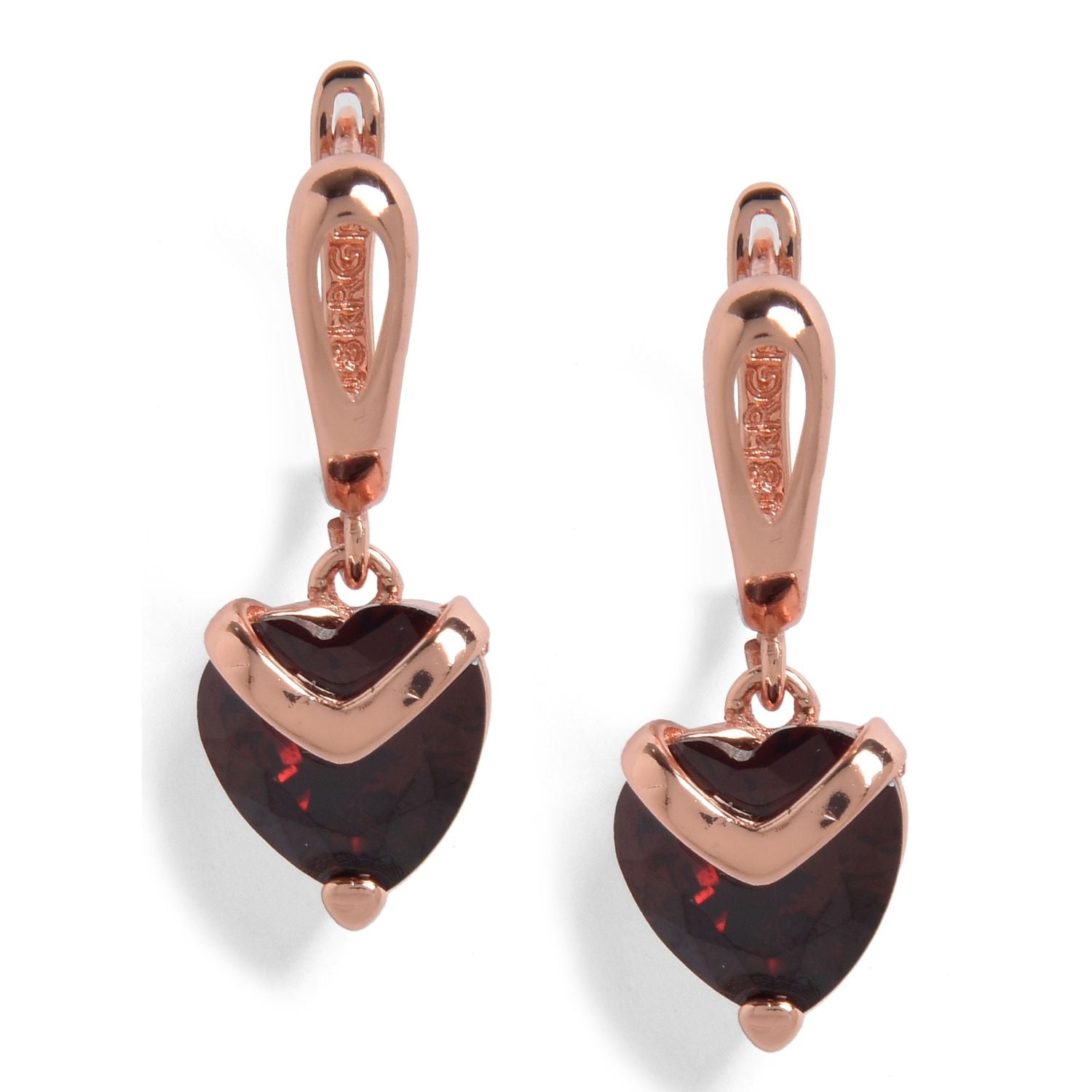 Red Rose Gold Plated Heart Shaped Drop Earrings