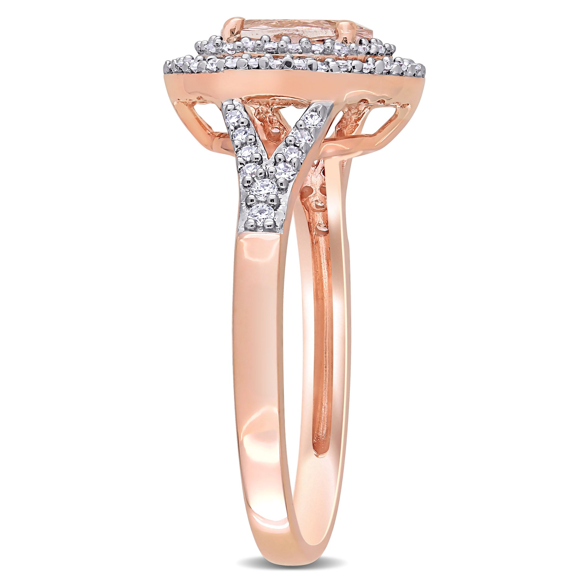 Mimi & Max 3/4ct TGW Oval Morganite 1/4ct TW Diamond Double Halo Ring 14k Rose Gold