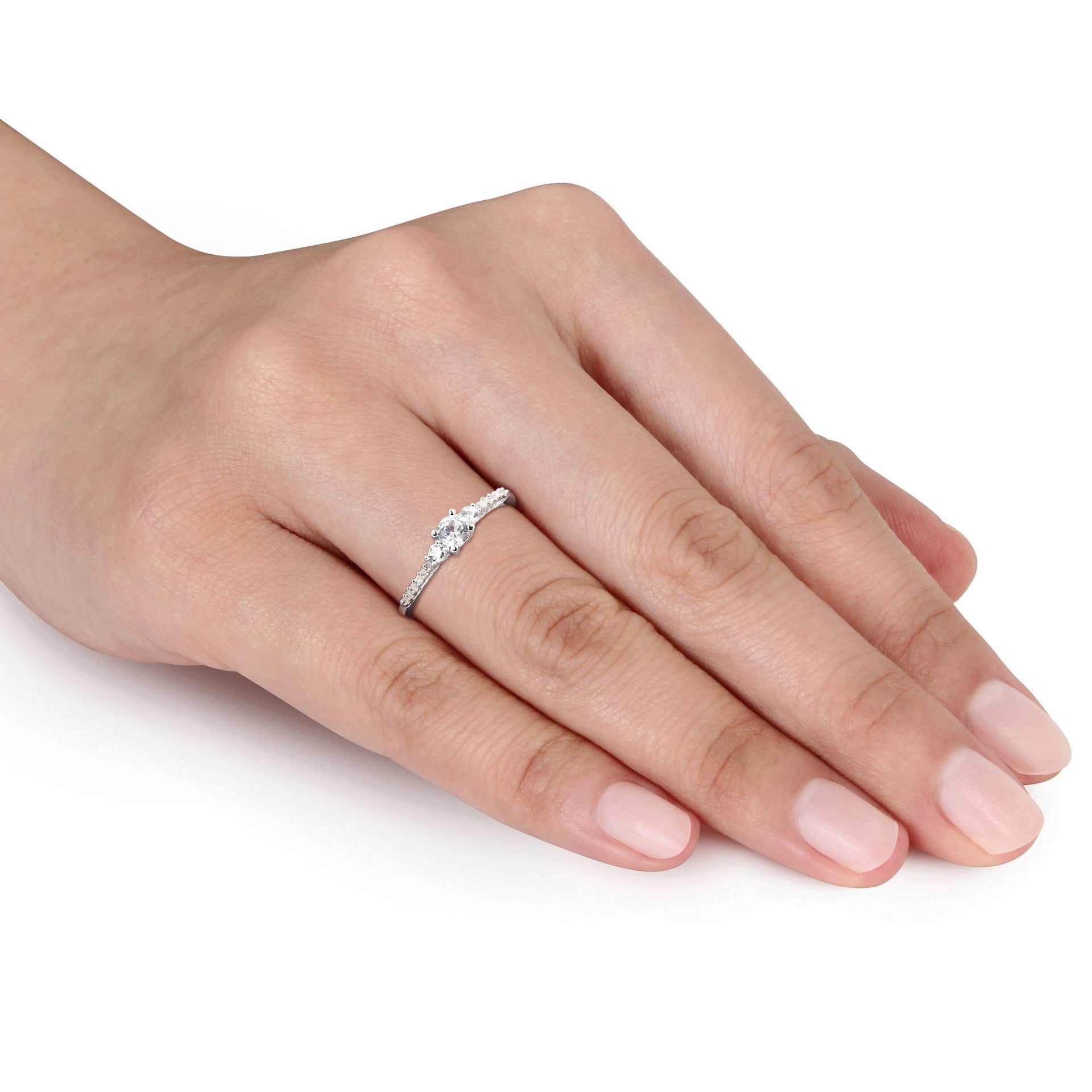 1/3ct TW Created White Sapphire and Diamond Accent Ring in Sterling Silver