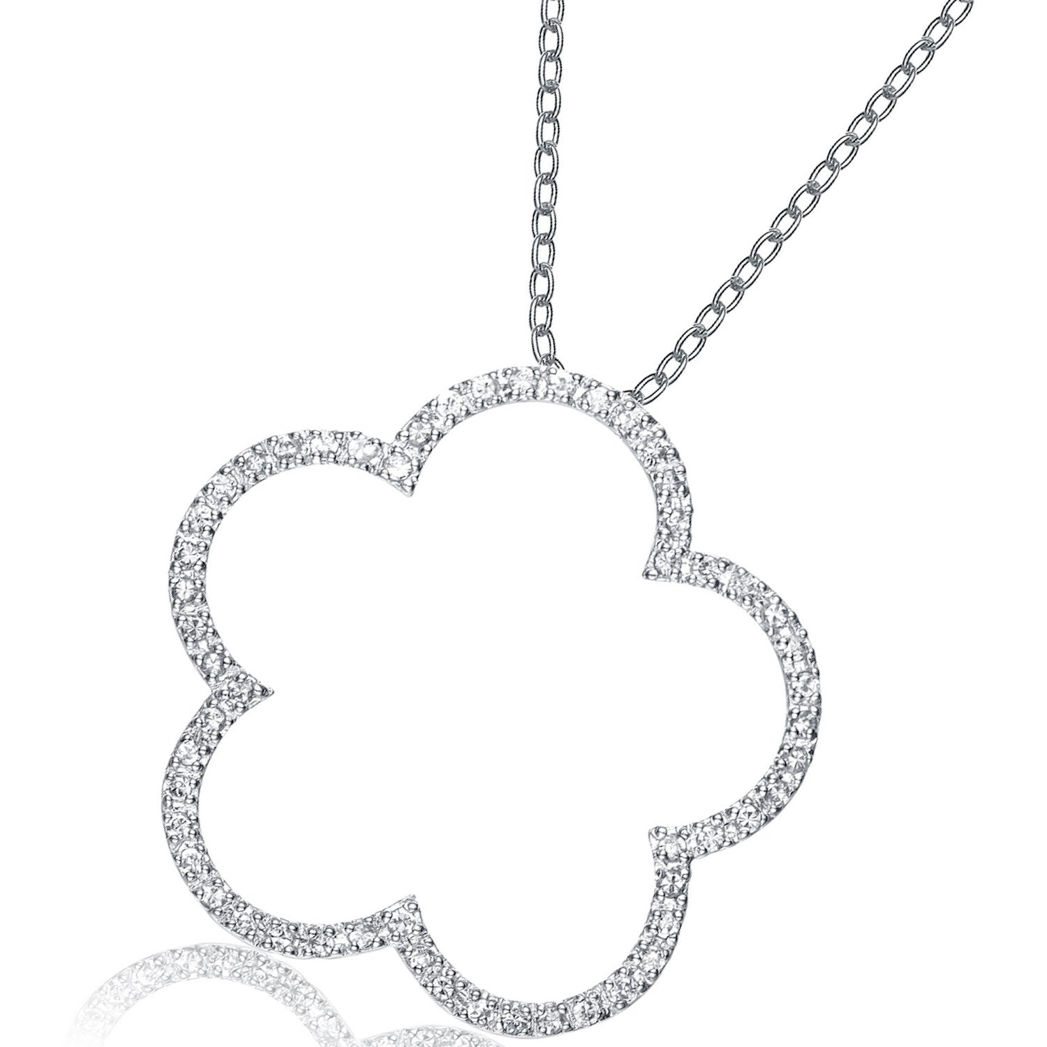 Sterling Silver Cubic Zirconia Flower Shape Necklace
