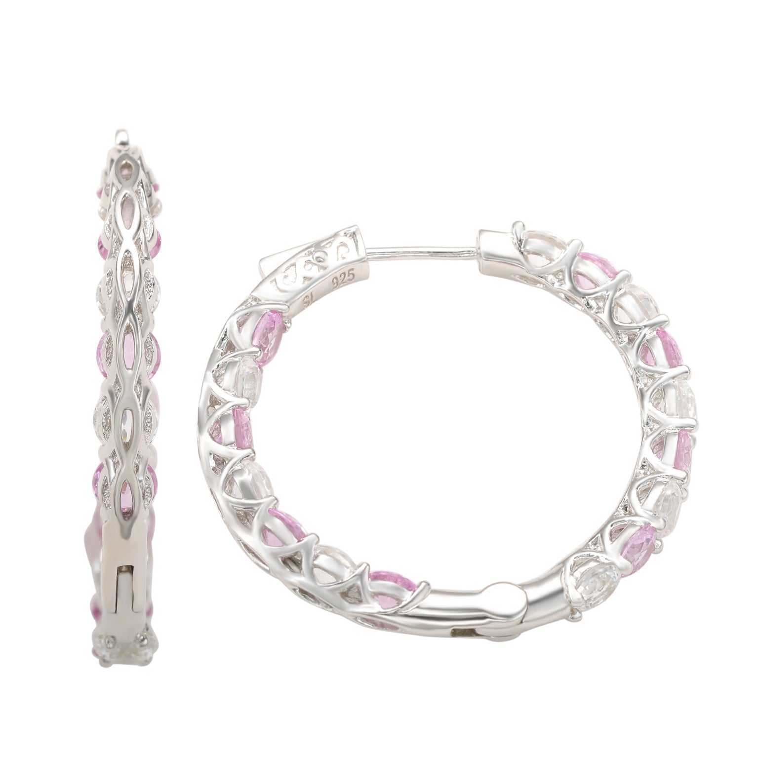 Suzy Levian Sterling Silver Pink Sapphire Gladiator Hoop Earrings