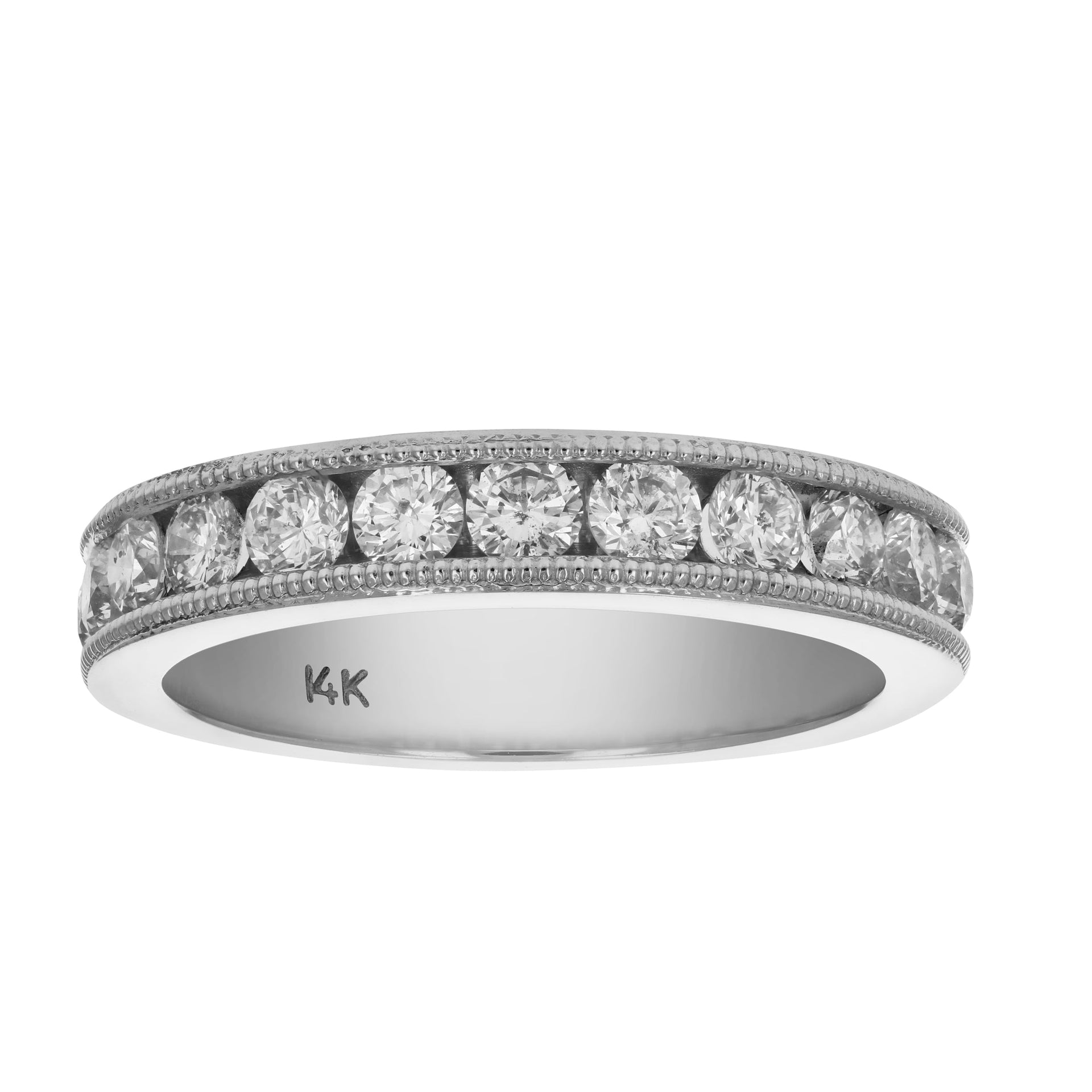 1 cttw SI2-I1 14K White Gold Machine Set With Milgrain Diamond Wedding Band