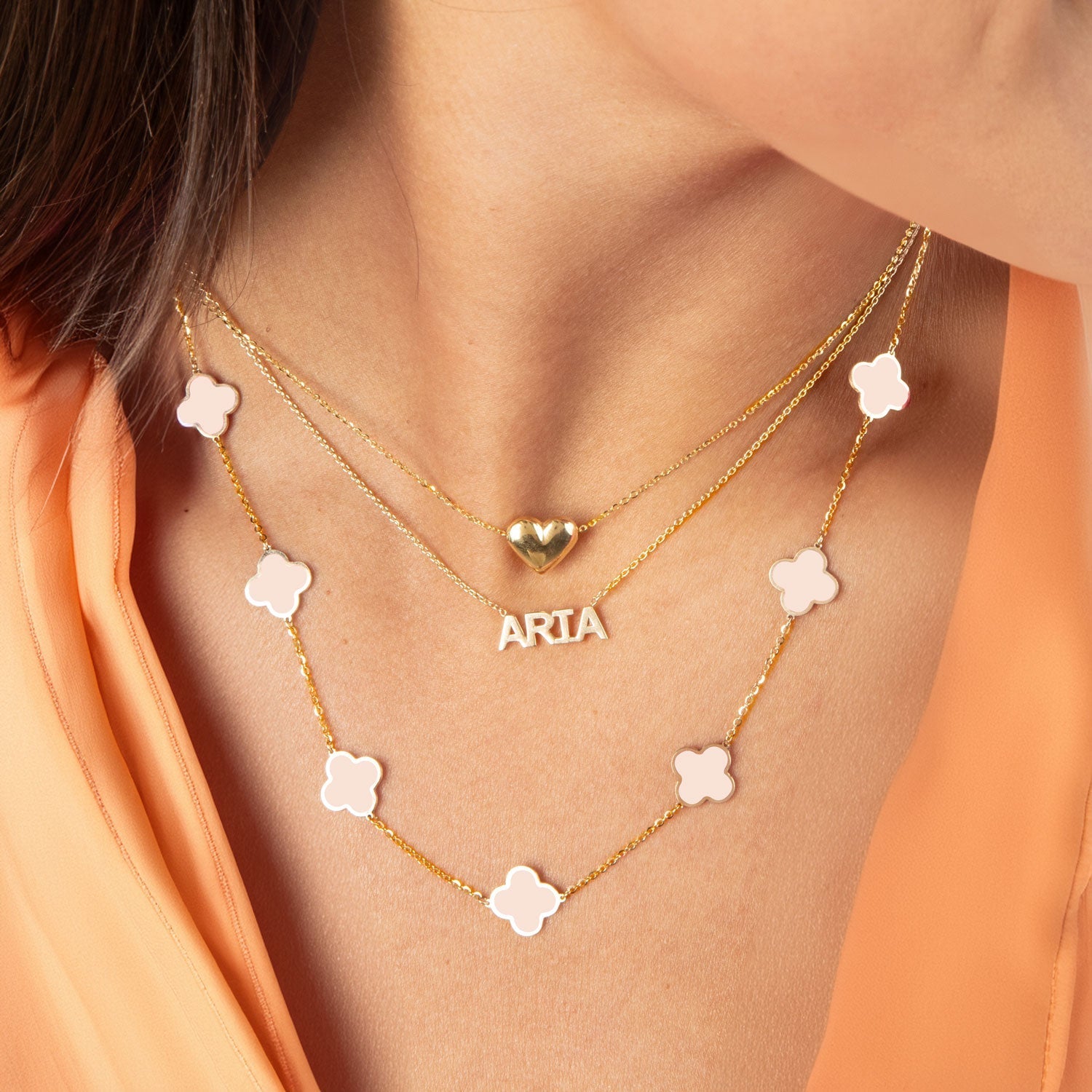 Small Pink Pearl Clover Necklace