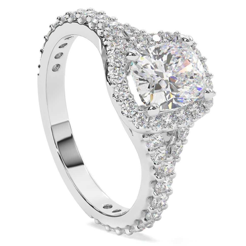 2 ct Cushion Halo Lab Grown Diamond Engagement Ring in 14k Gold