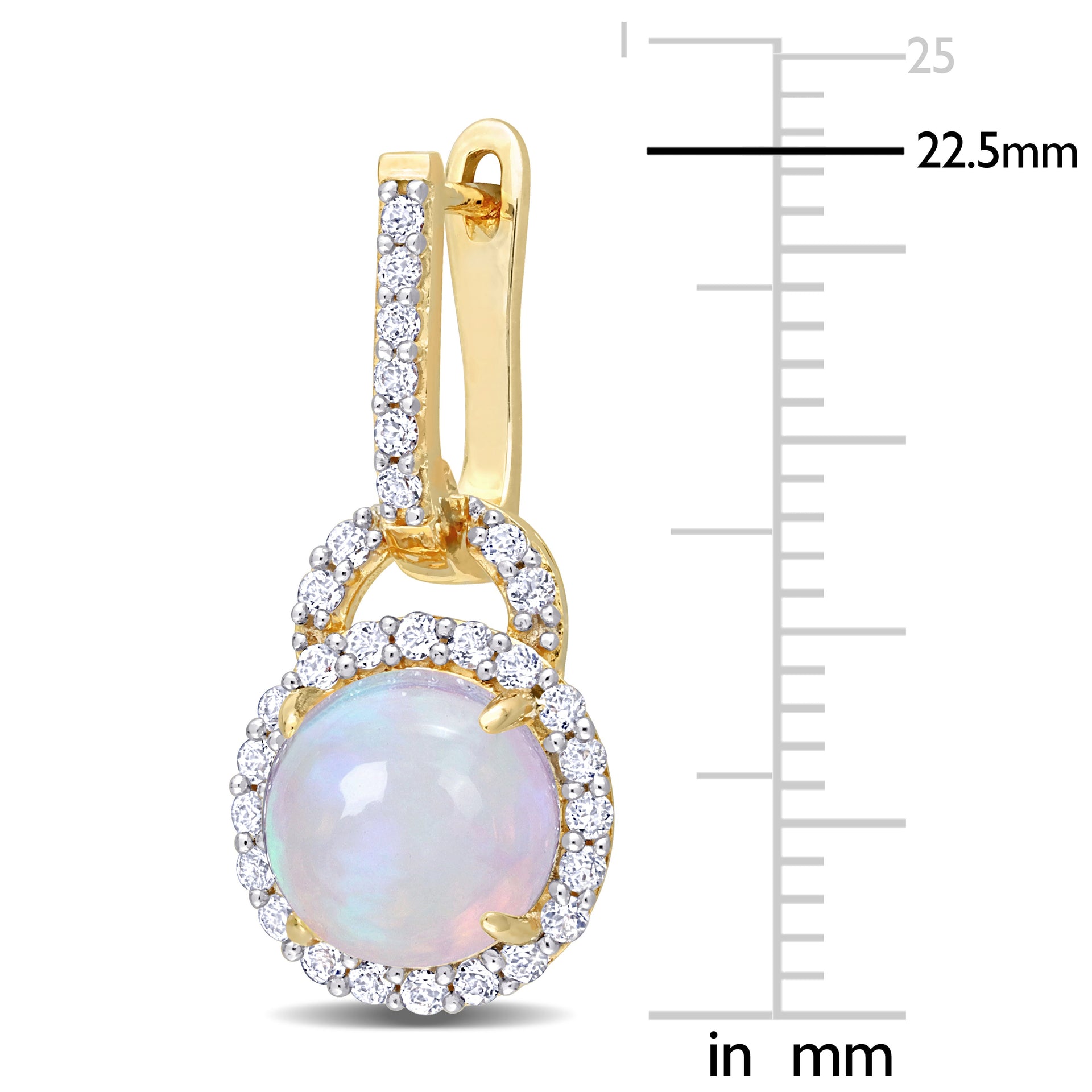 3 3/8 CT TGW Blue Ethiopian Opal and White Topaz Hoop Halo Charm Earrings in Yellow Plated Sterling Silver