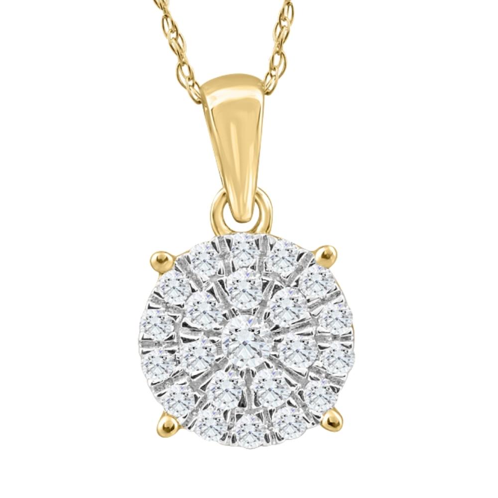 3/8ct TW Diamond Halo 9mm Round Pendant Yellow Gold Women's Necklace 18'