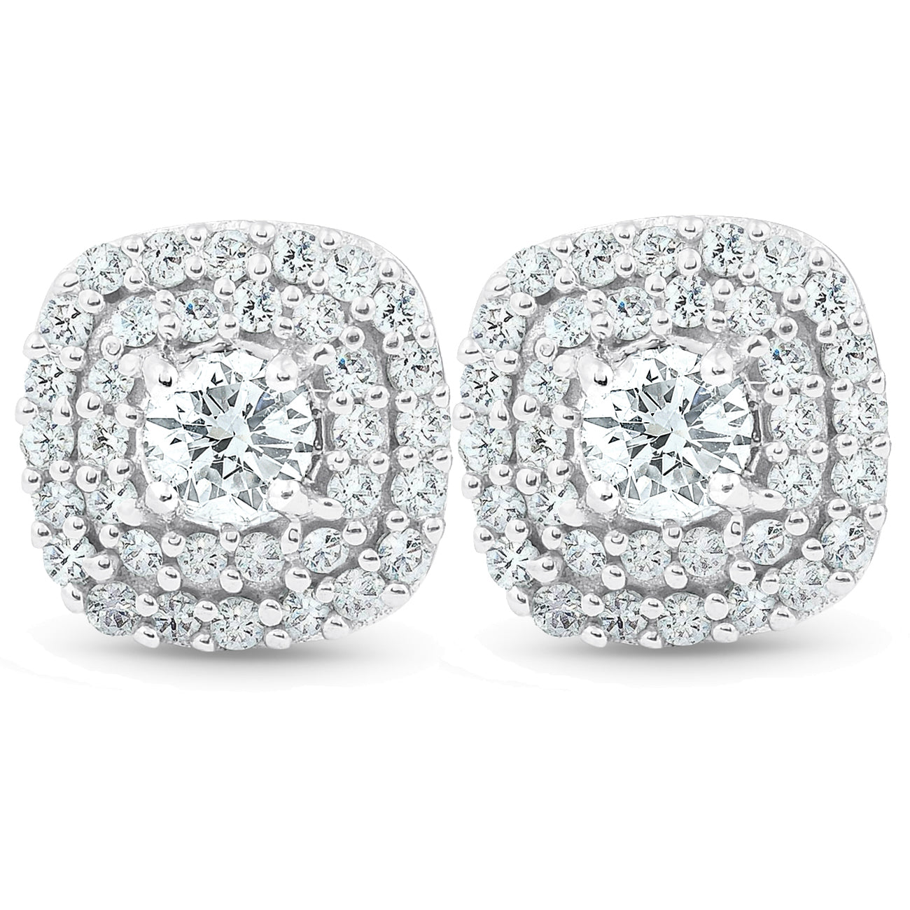 1/2 Ct TDW Genuine Diamond Cushion Halo Studs 10k White Gold 1/3'